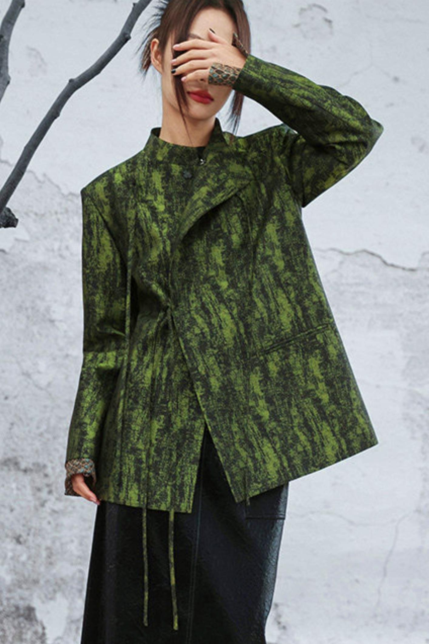 Mossy Green Stand Collar Jacket