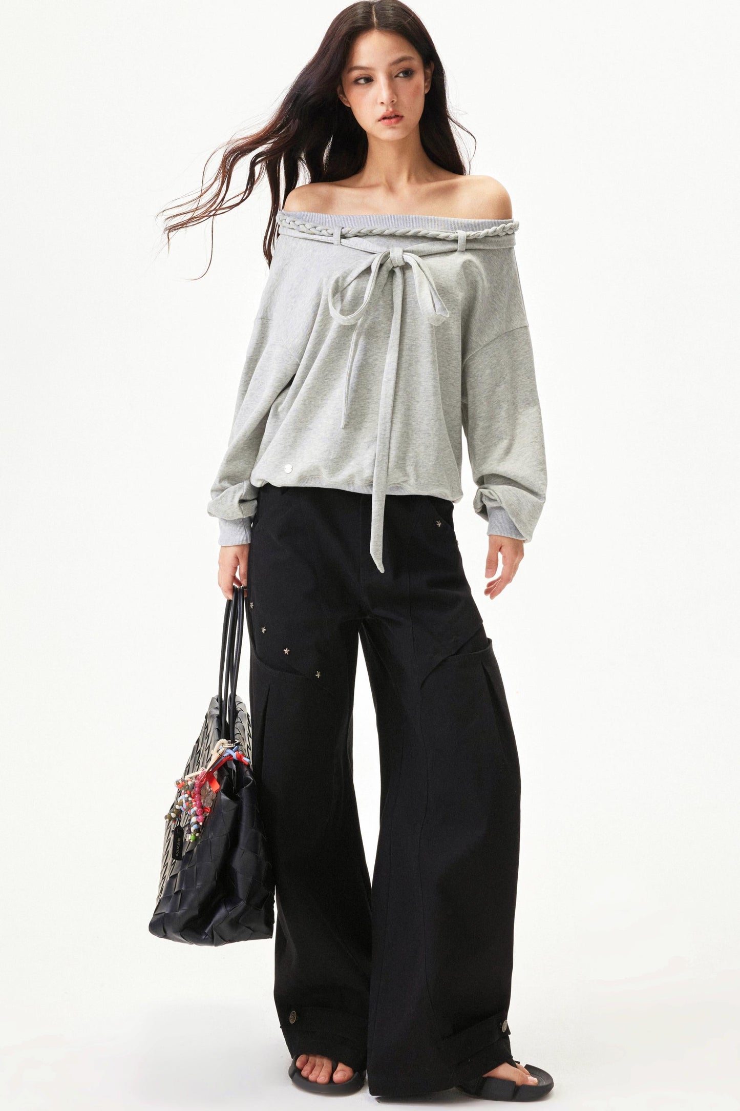 Star knit deconstructed twill pants