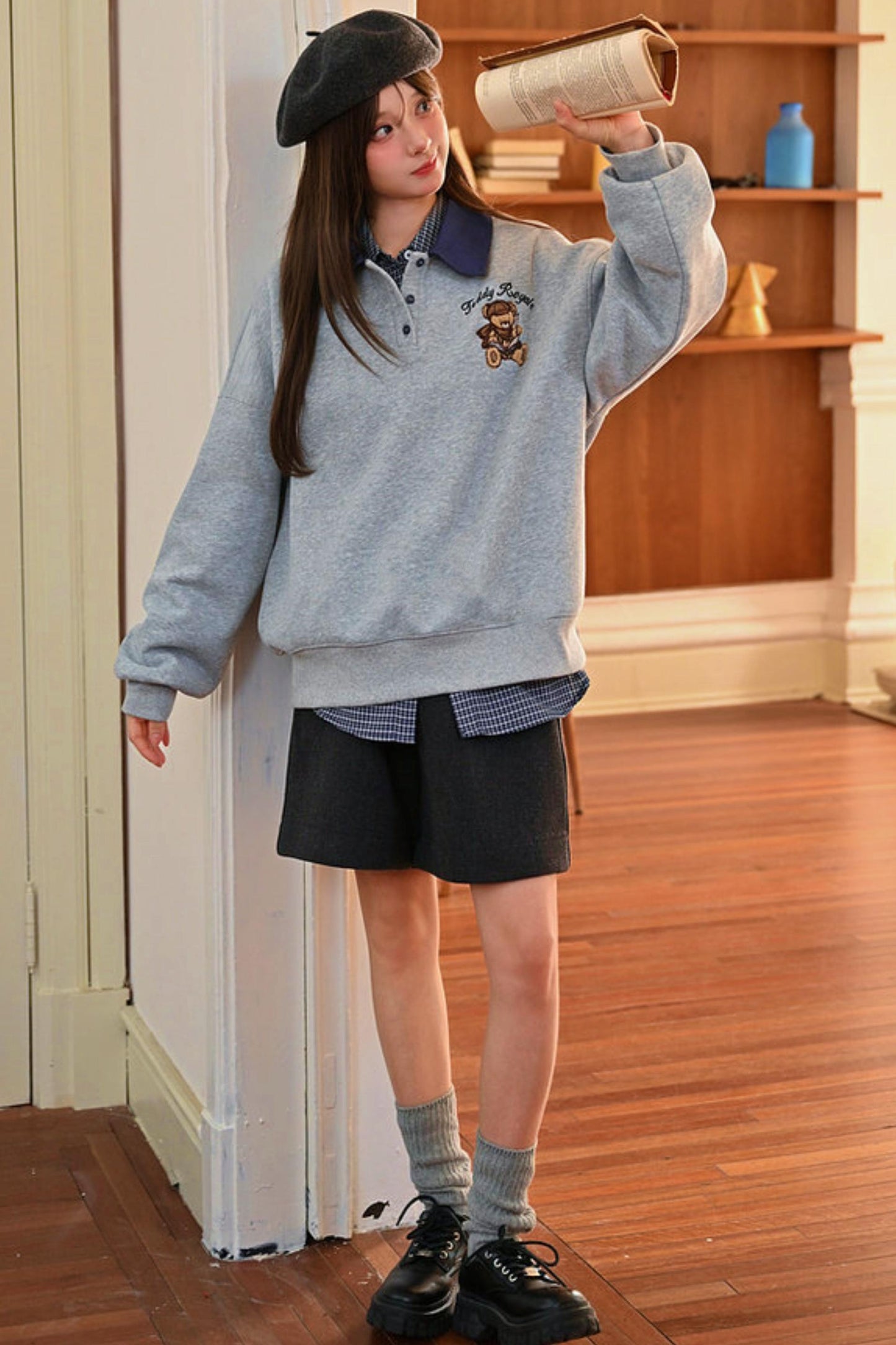 Cute Bear Embroidered Sweatshirt