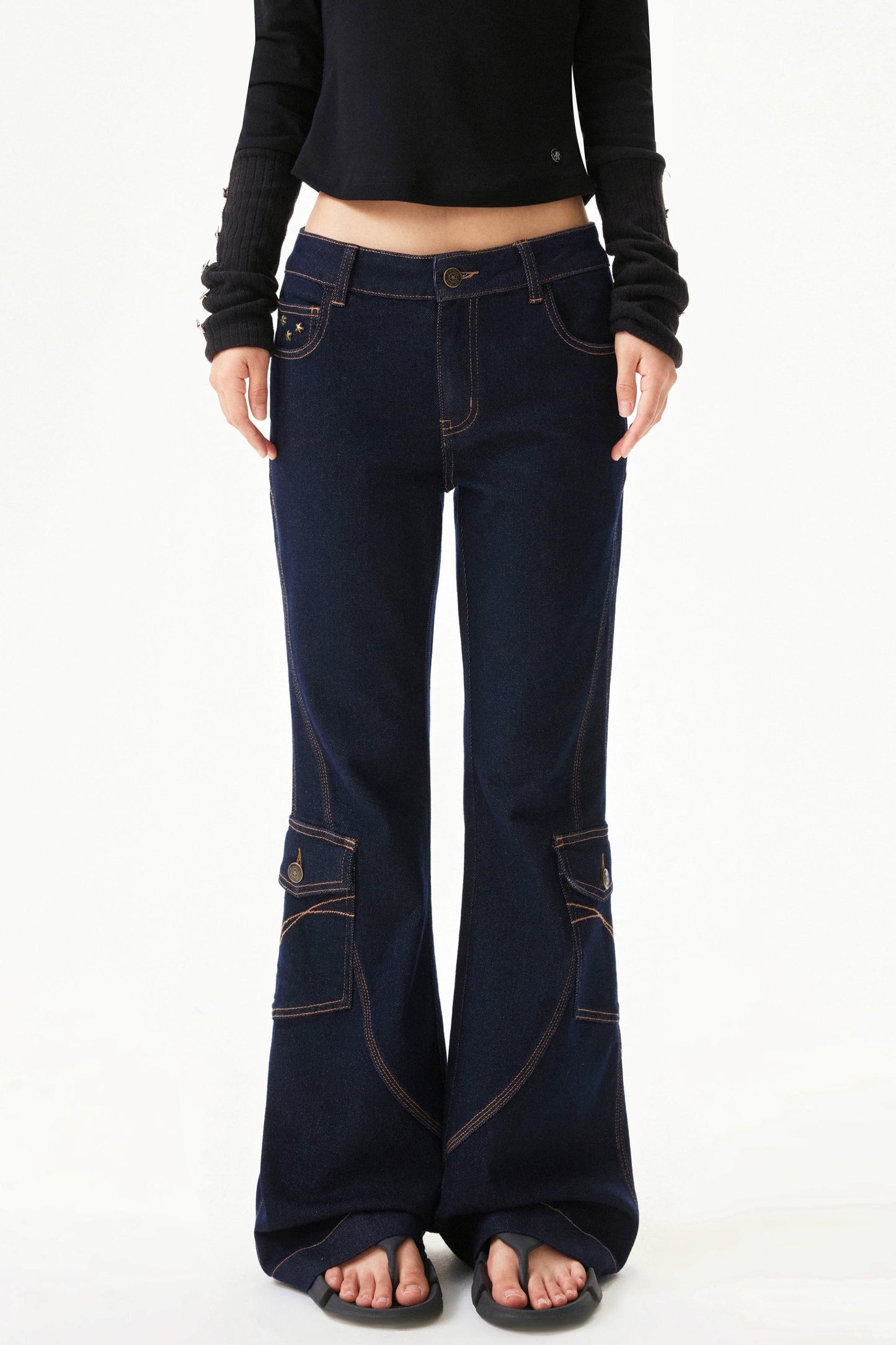 Retro Low Rise Denim Flare Pants