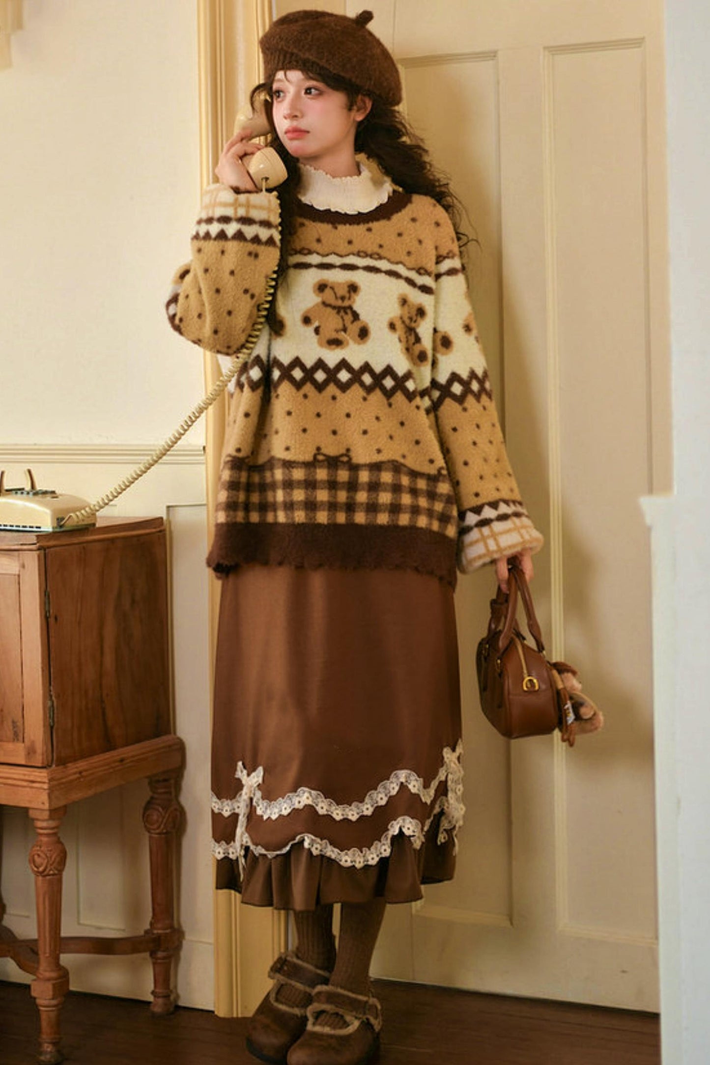 Caramel Lace High Waist Skirt