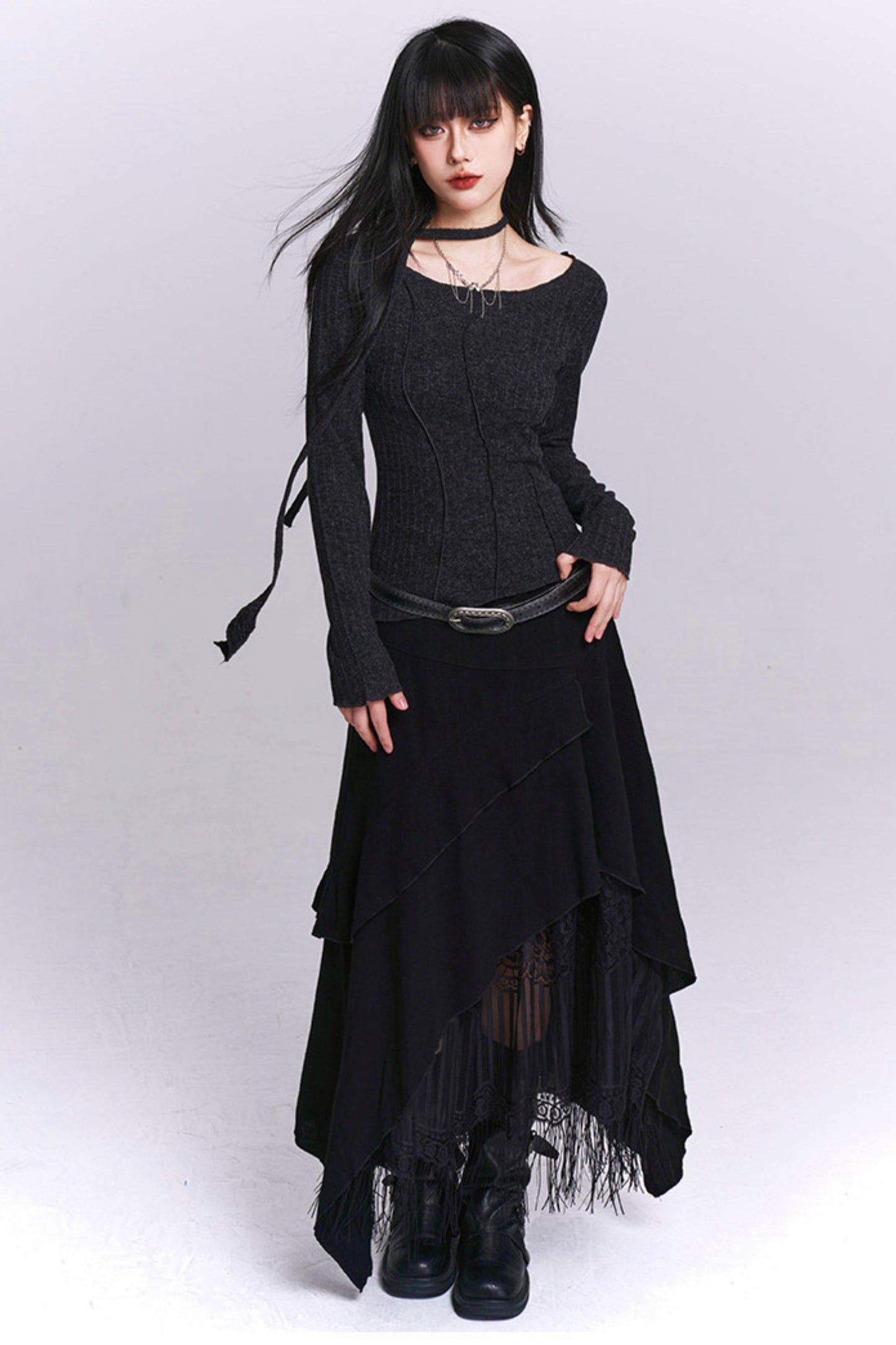 Apricot Irregular Tassel Skirt