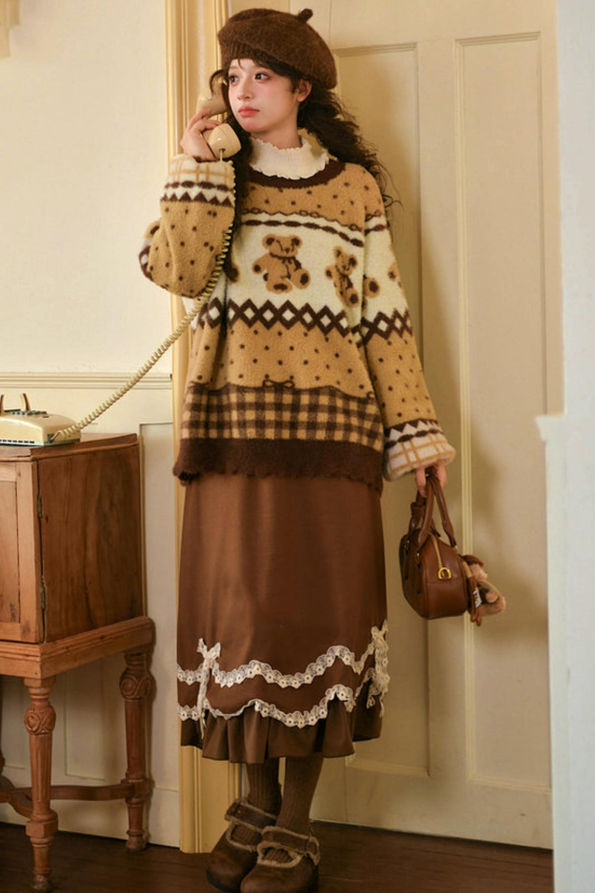 Caramel Lace High Waist Skirt