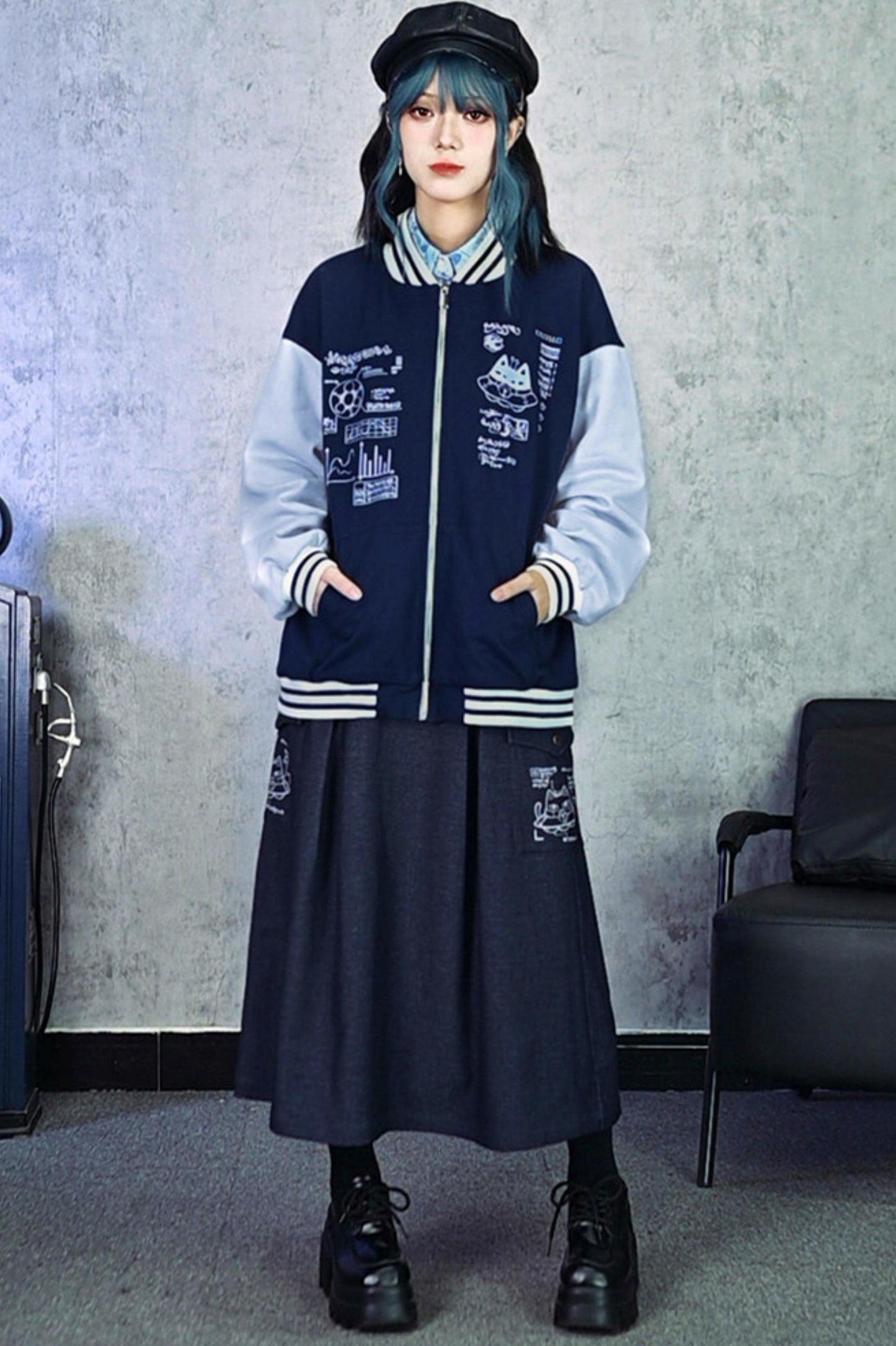 Cat Print Denim Skirt