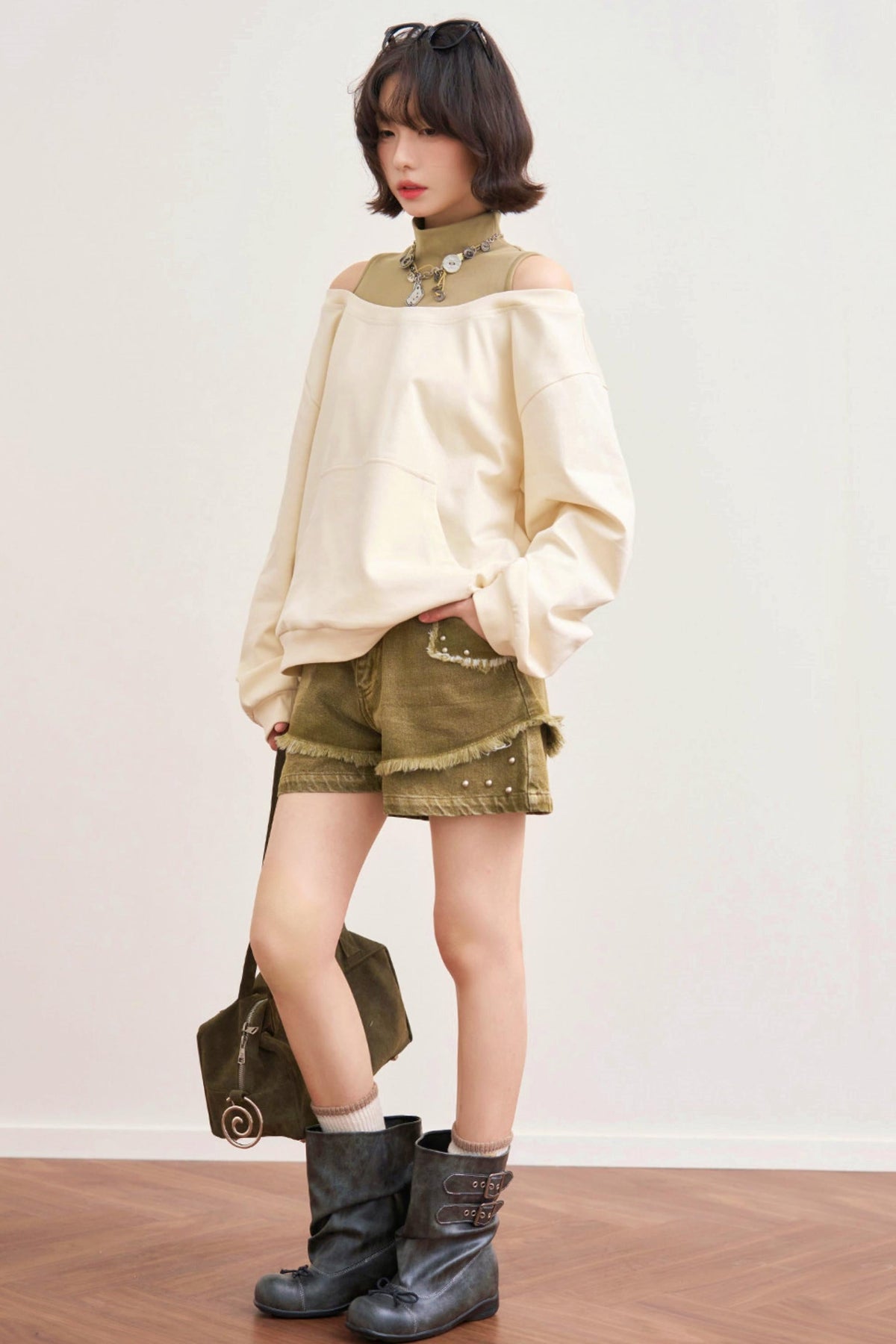 Patchwork Color Block Off-Shoulder Top