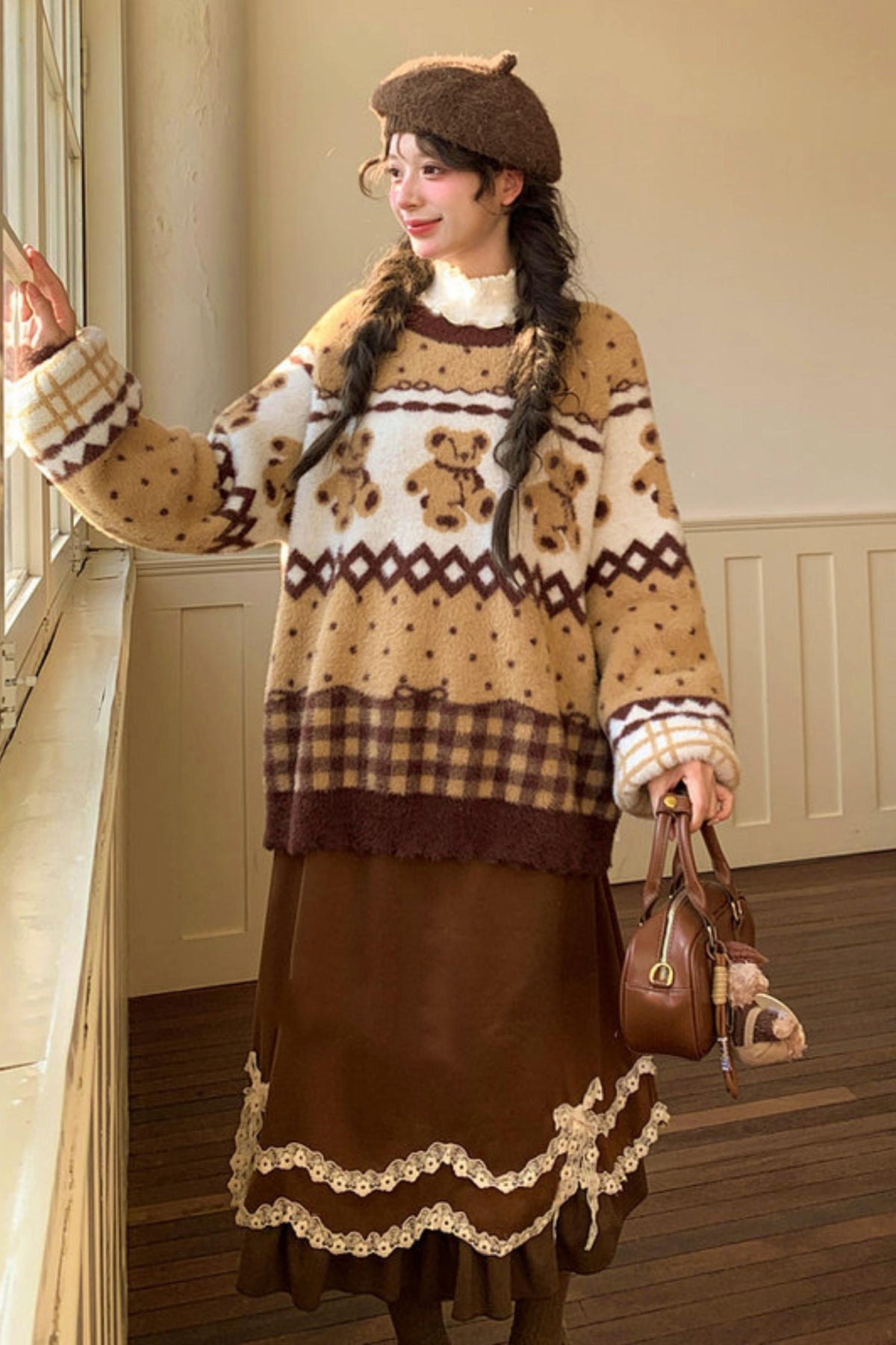 Caramel Lace High Waist Skirt