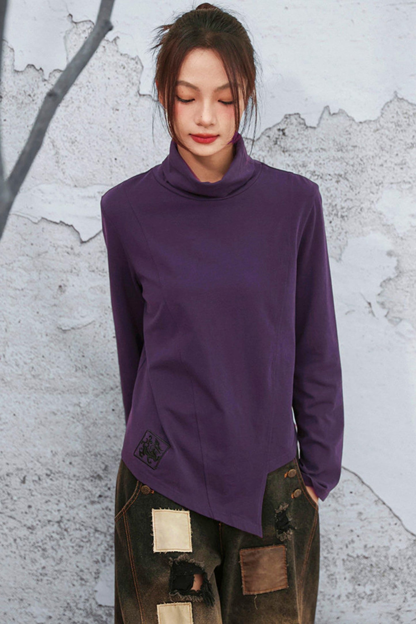 Edgy Purple Turtleneck Top