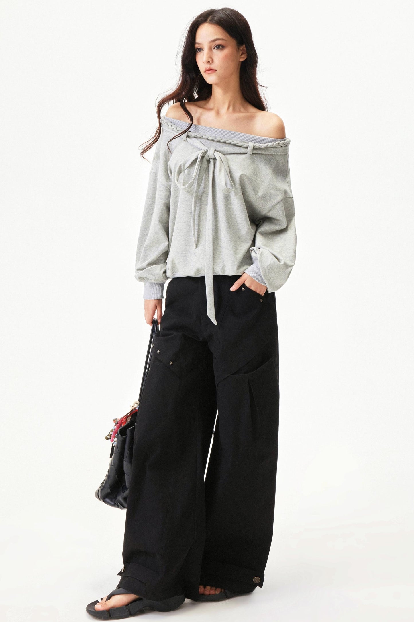 Star knit deconstructed twill pants