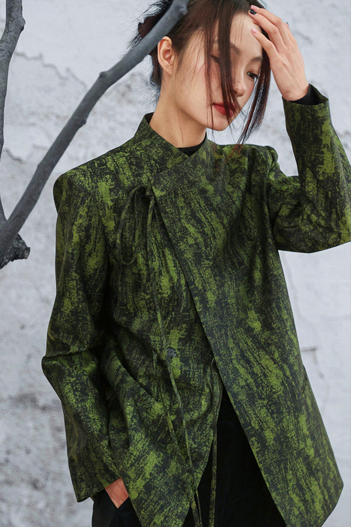 Mossy Green Stand Collar Jacket