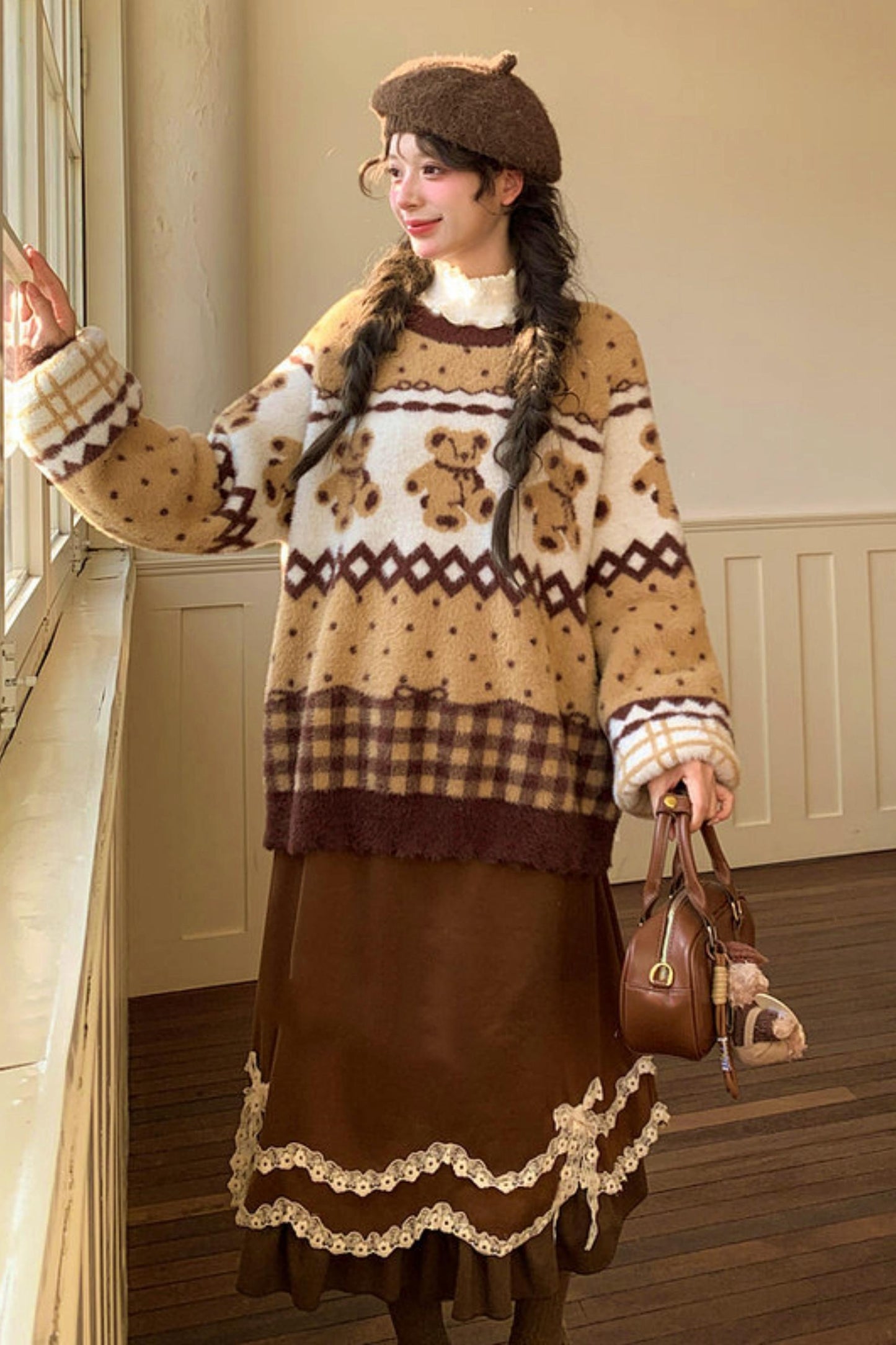 Caramel Lace High Waist Skirt