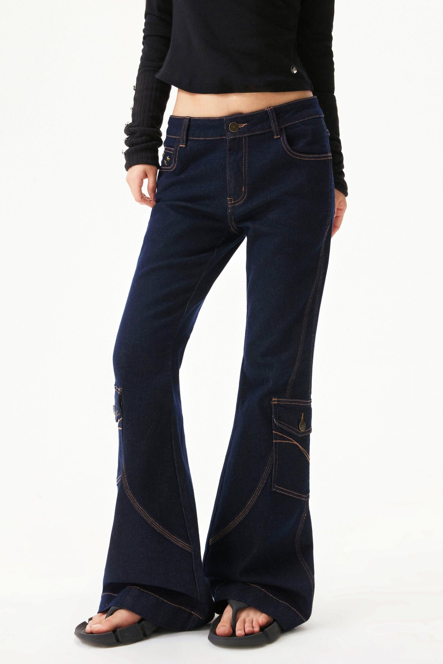 Retro Low Rise Denim Flare Pants