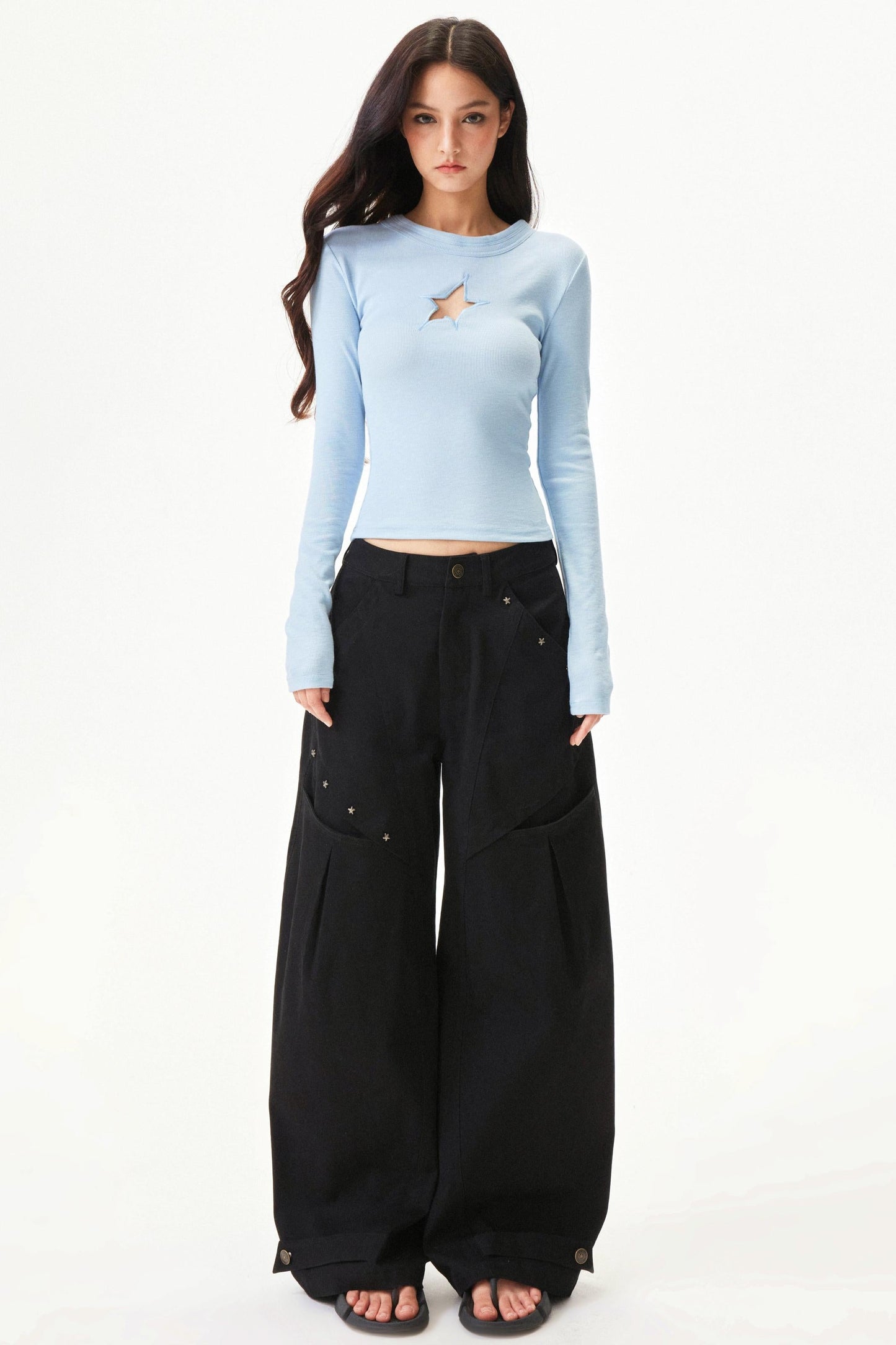 Star knit deconstructed twill pants