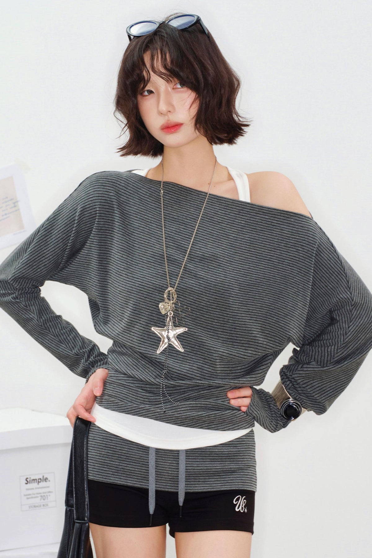 Timescale One-Shoulder Top Gray