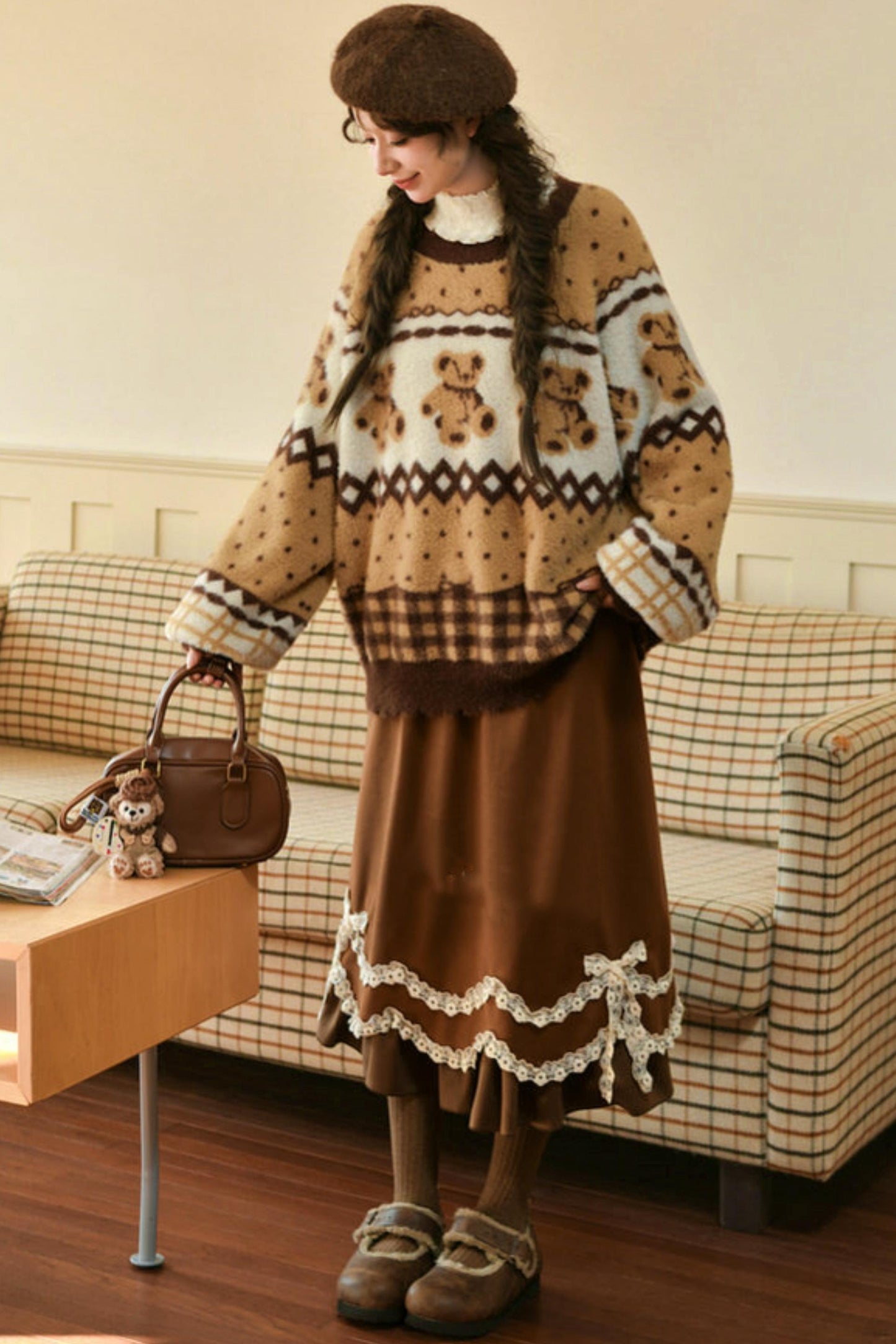 Caramel Lace High Waist Skirt