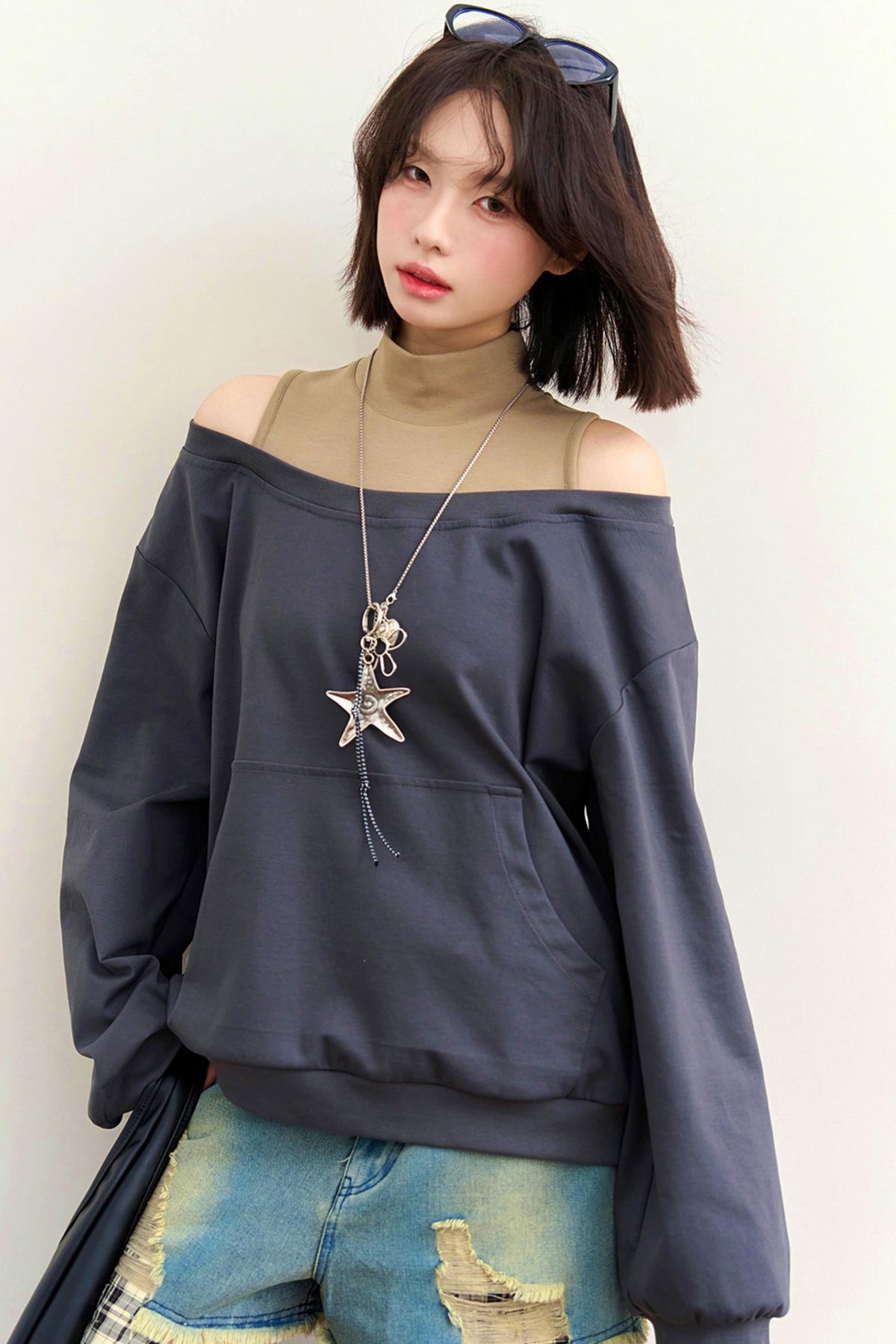Patchwork Color Block Off-Shoulder Top