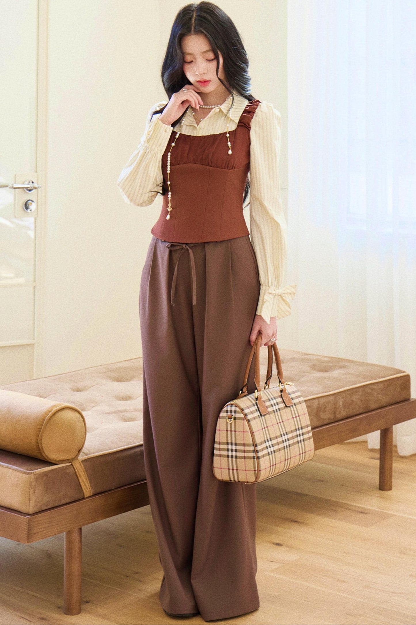 Retro Elegant Vest + Striped Shirt