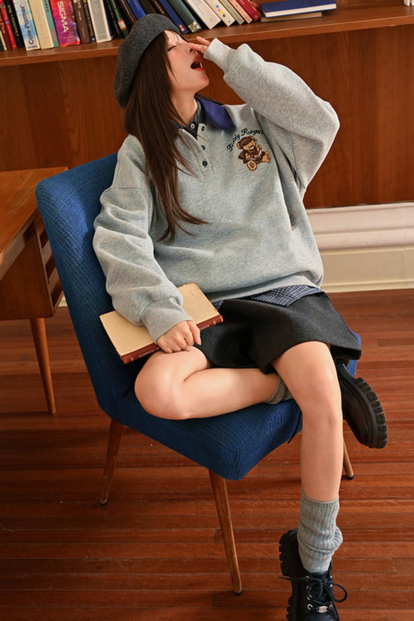 Cute Bear Embroidered Sweatshirt