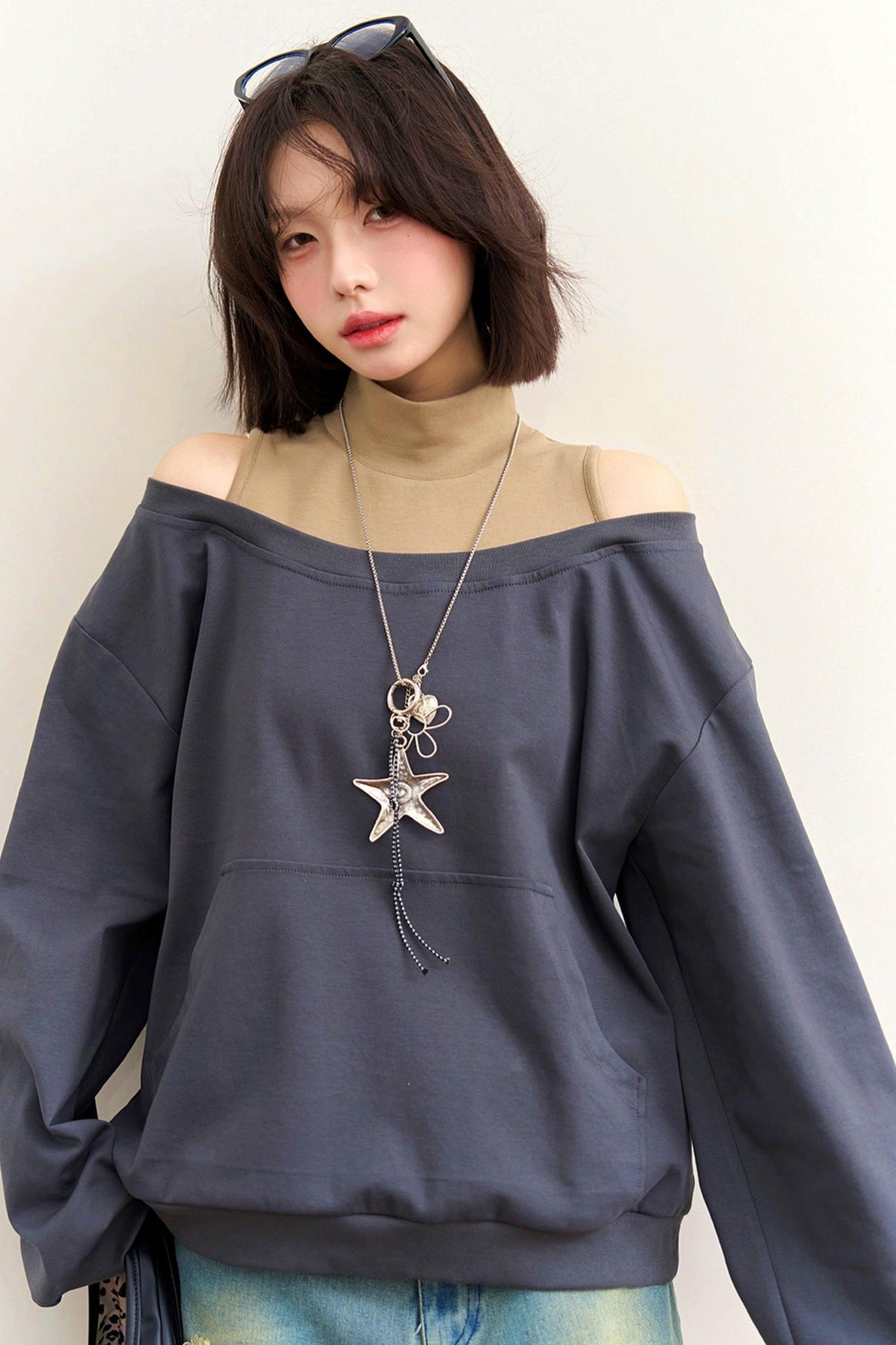Patchwork Color Block Off-Shoulder Top