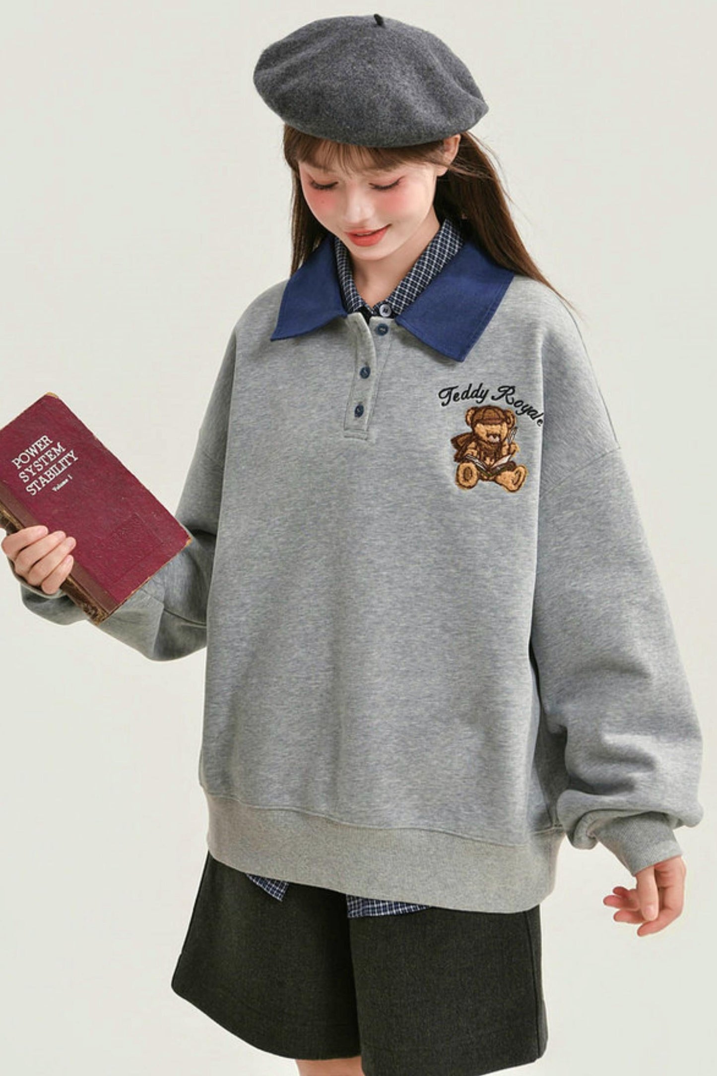 Cute Bear Embroidered Sweatshirt