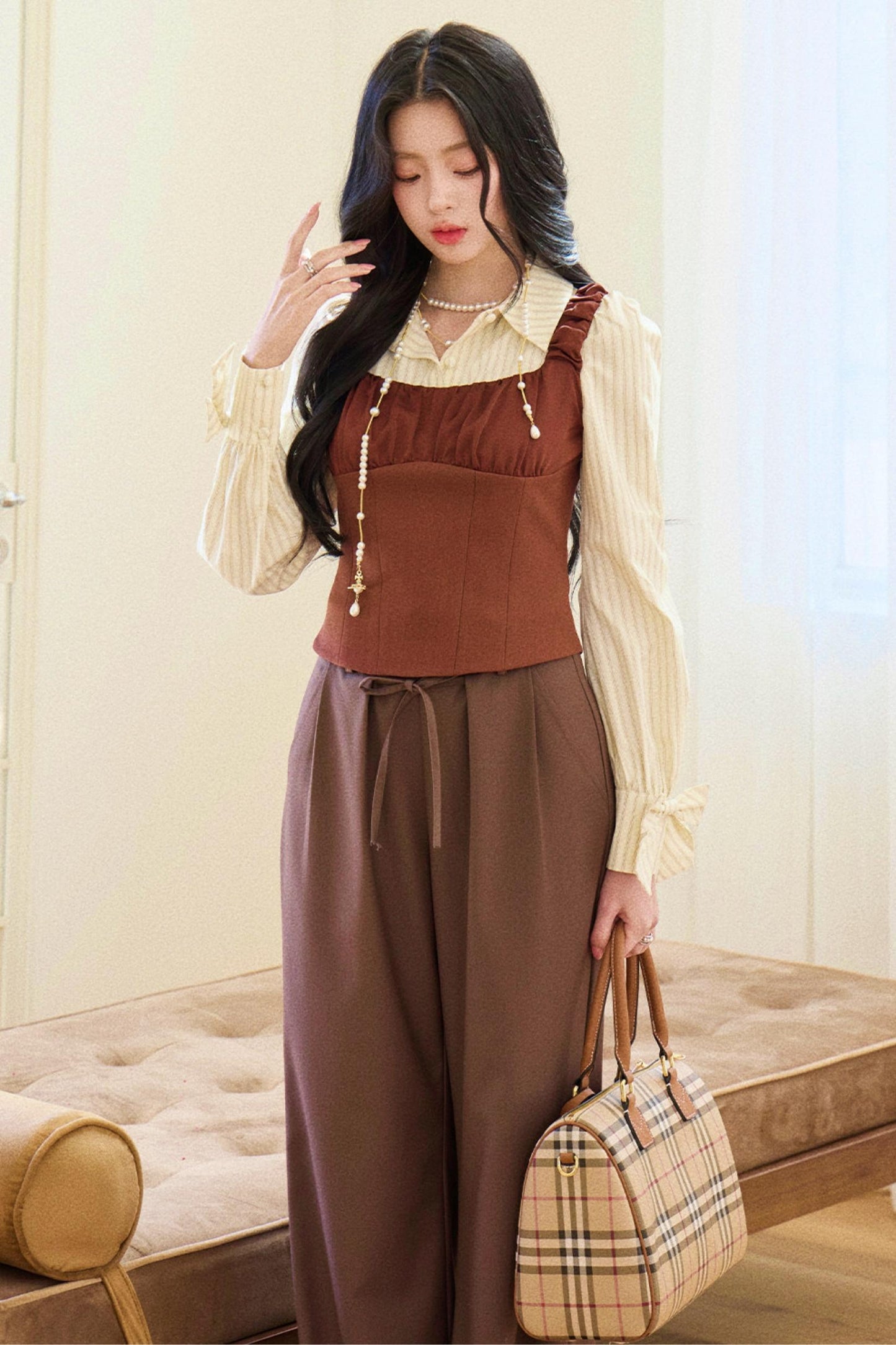 Retro Elegant Vest + Striped Shirt
