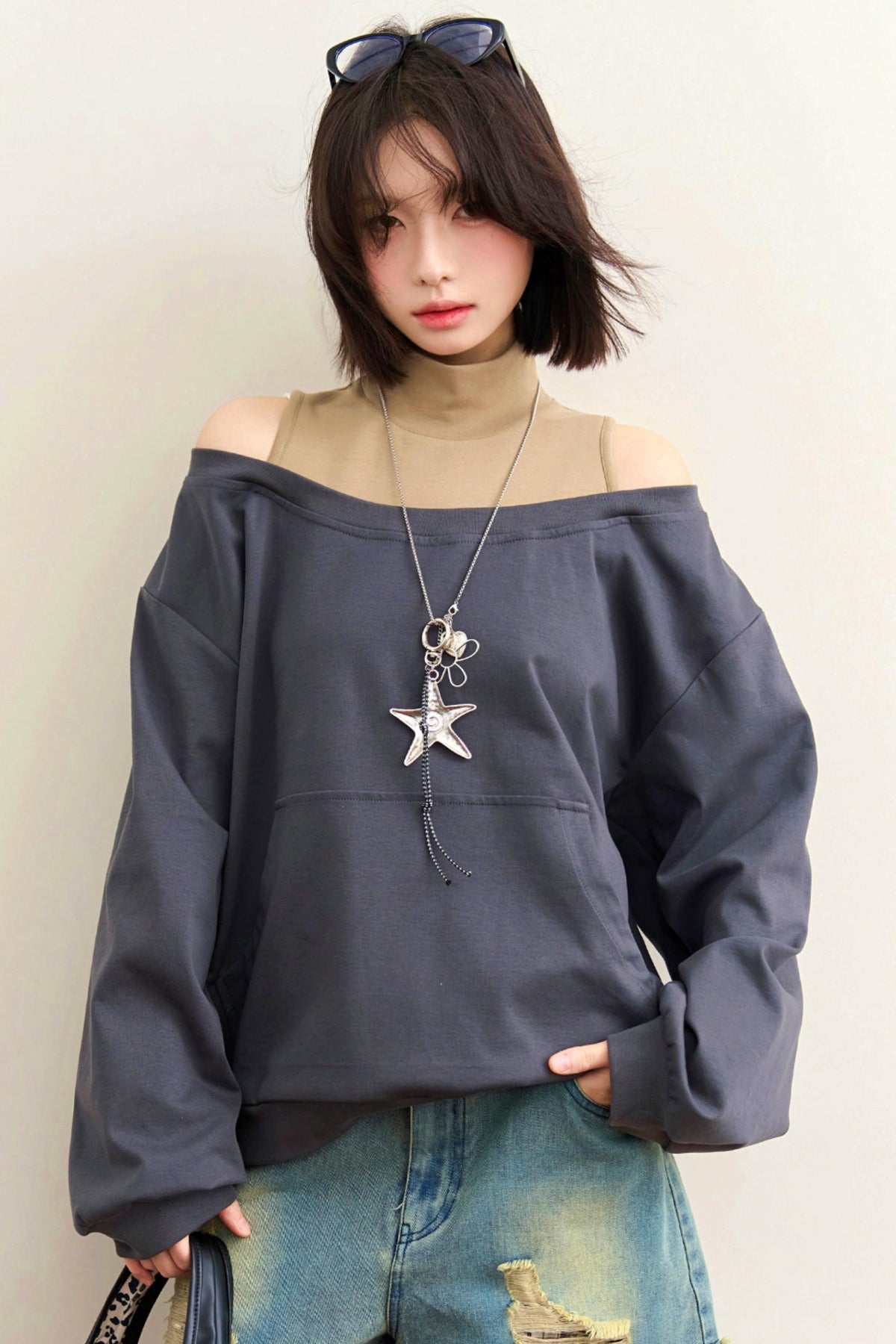 Patchwork Color Block Off-Shoulder Top
