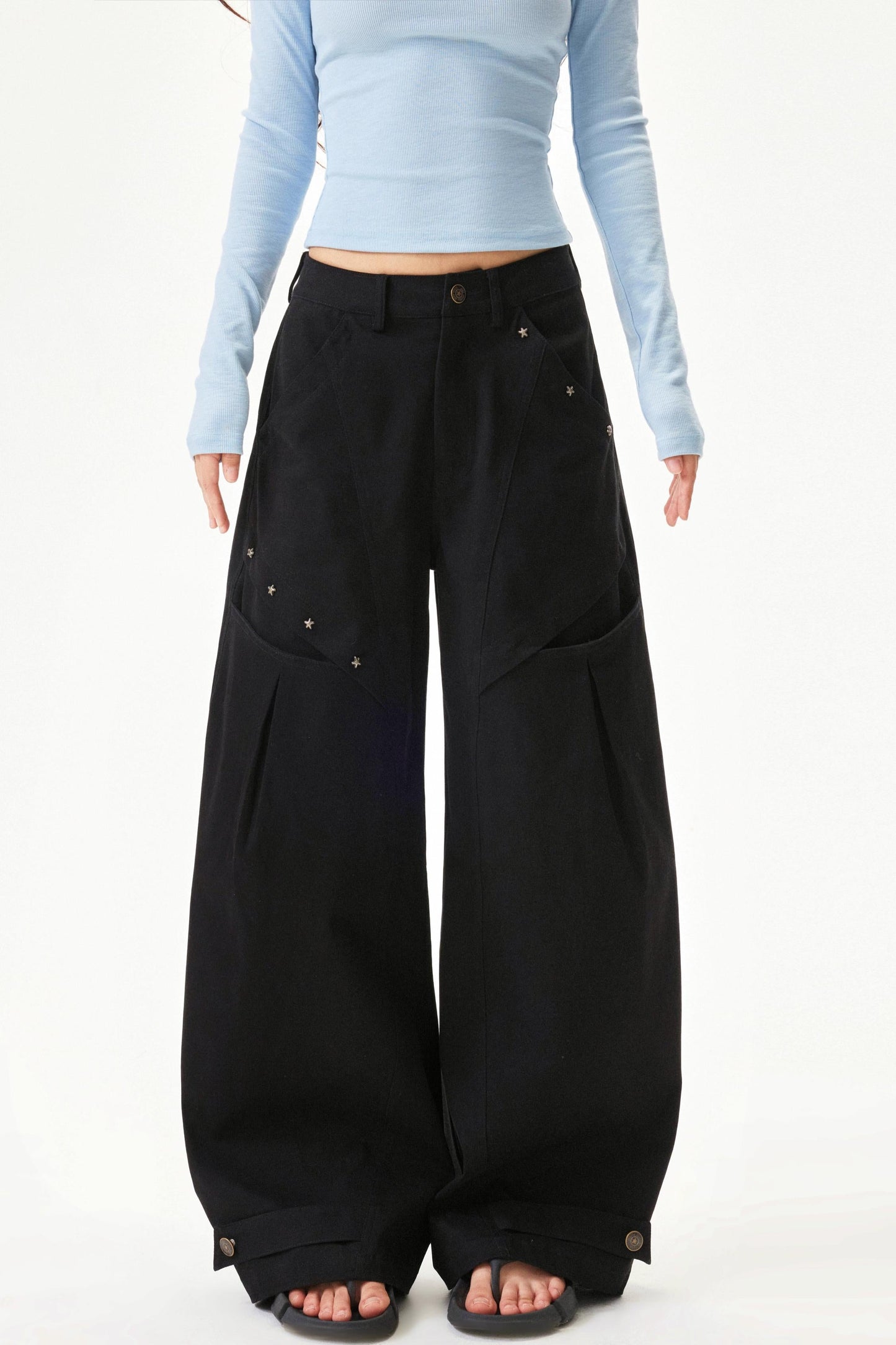 Star knit deconstructed twill pants