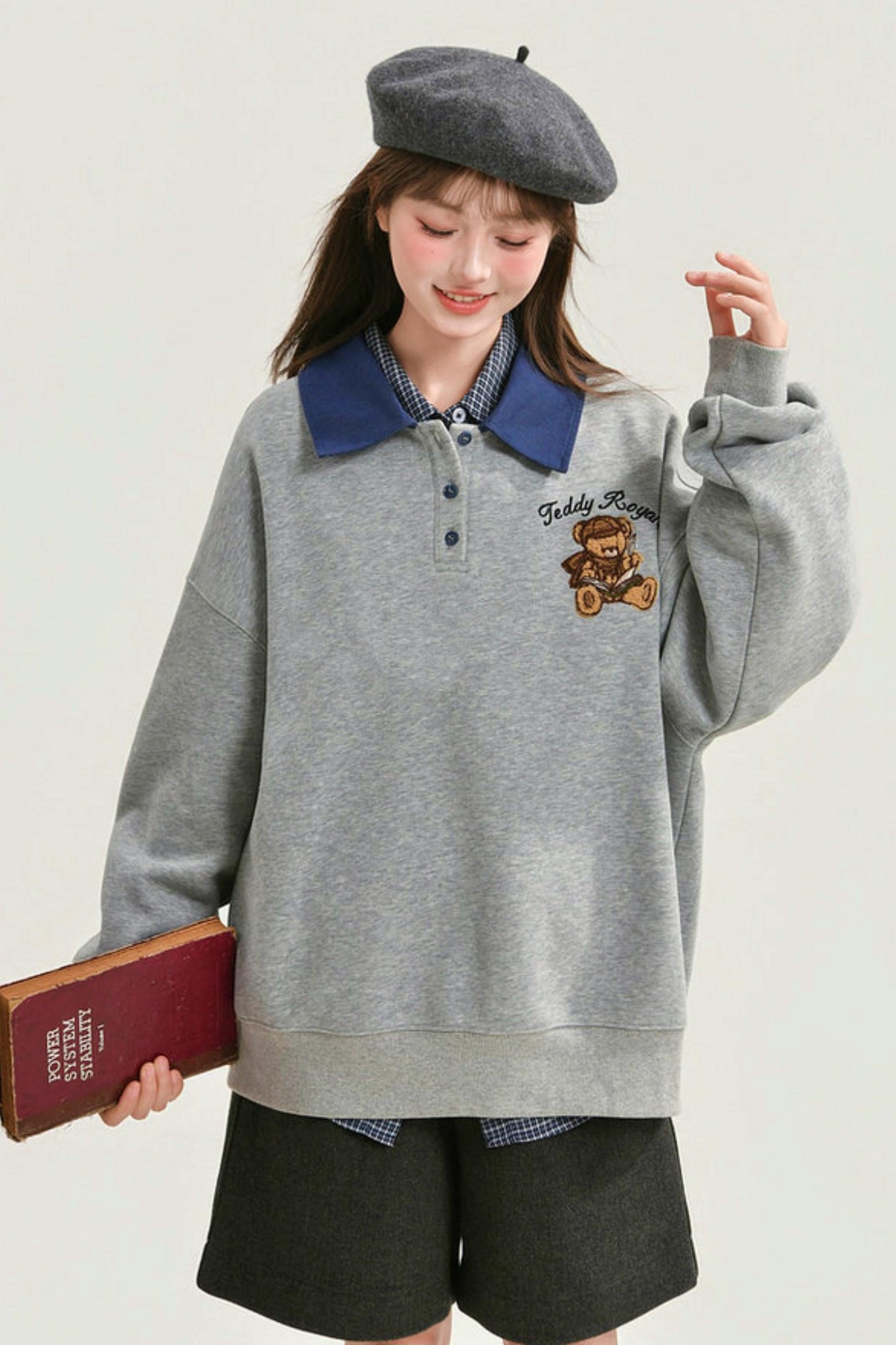 Cute Bear Embroidered Sweatshirt