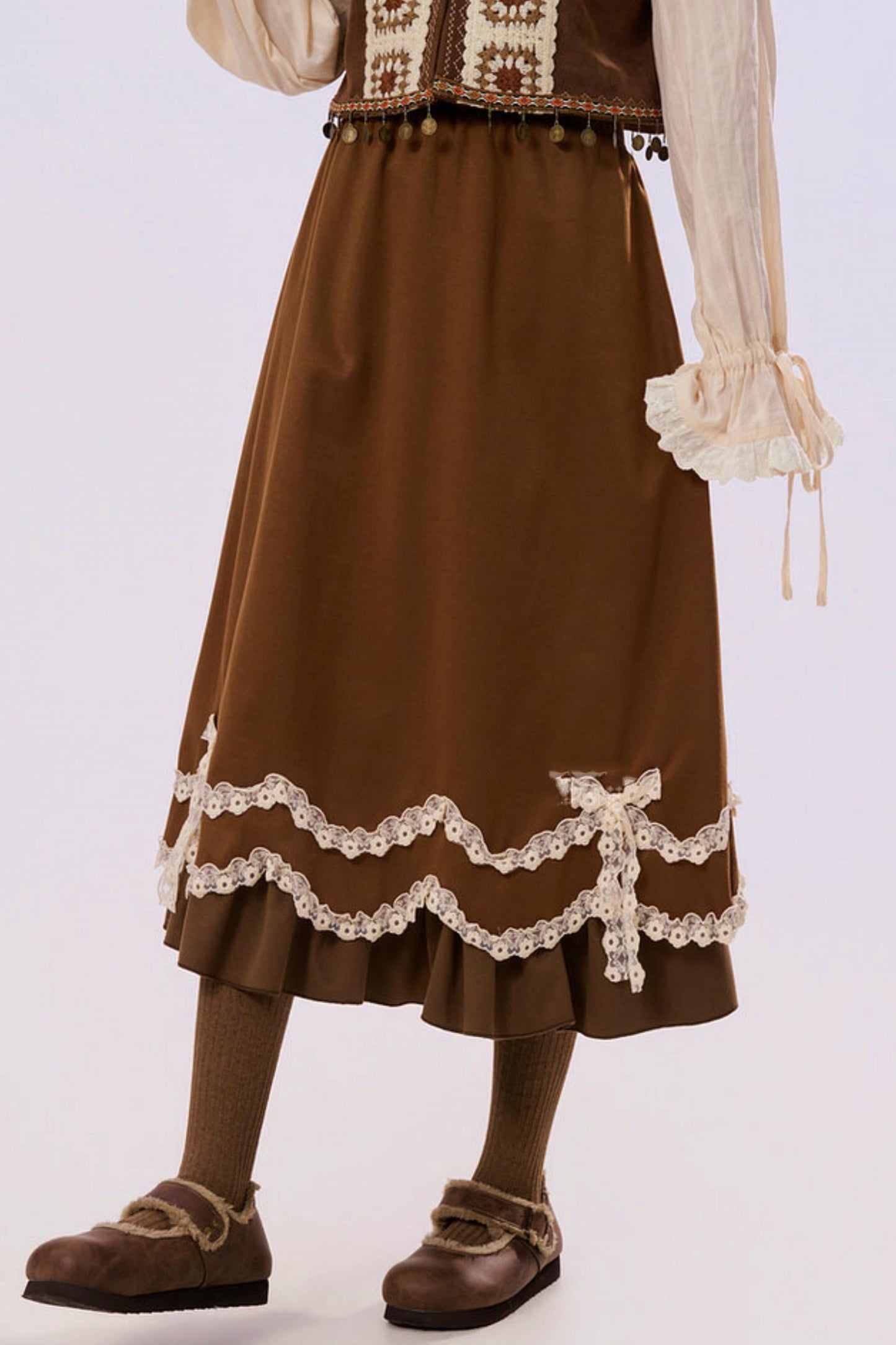 Caramel Lace High Waist Skirt