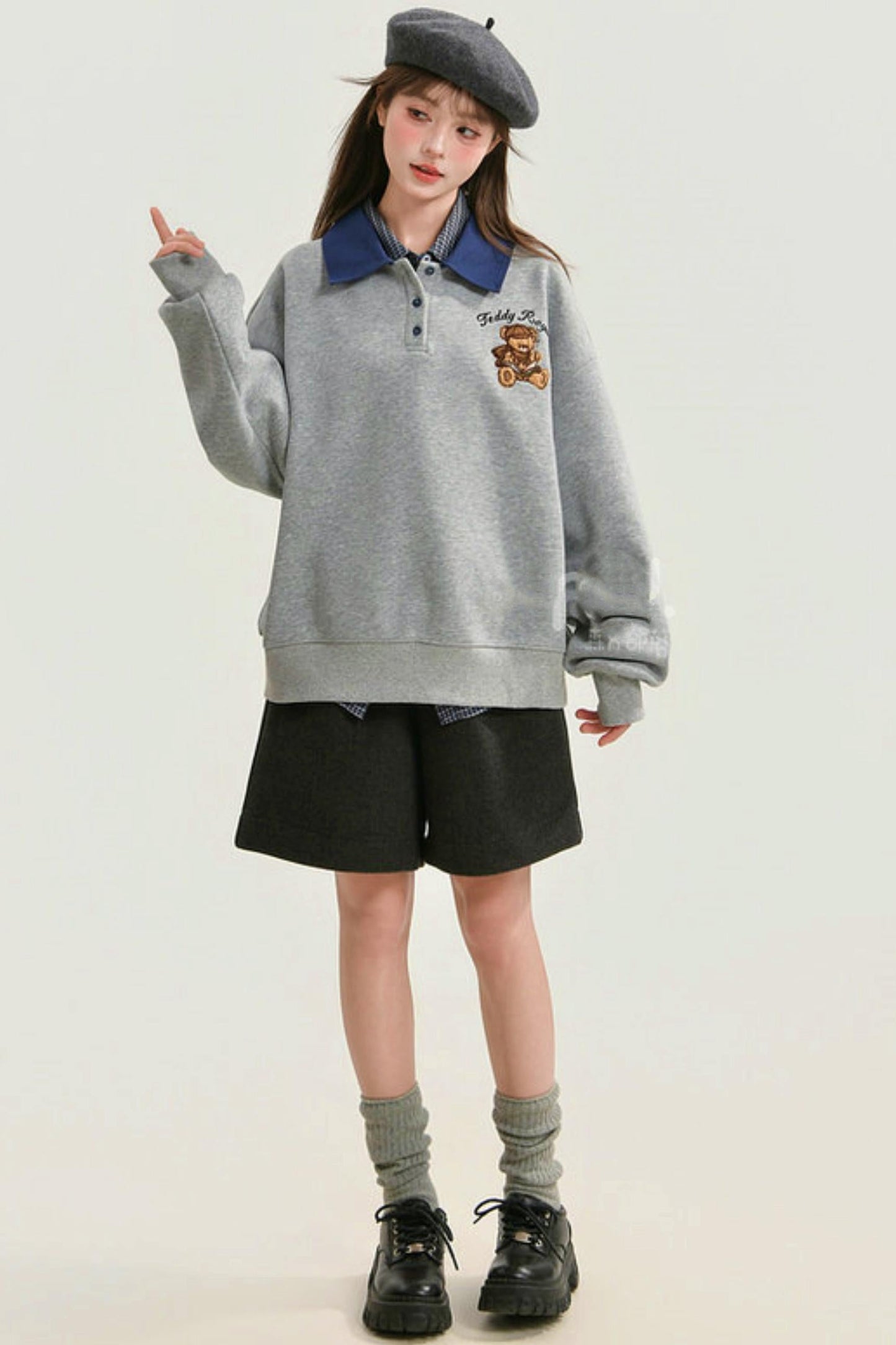 Cute Bear Embroidered Sweatshirt