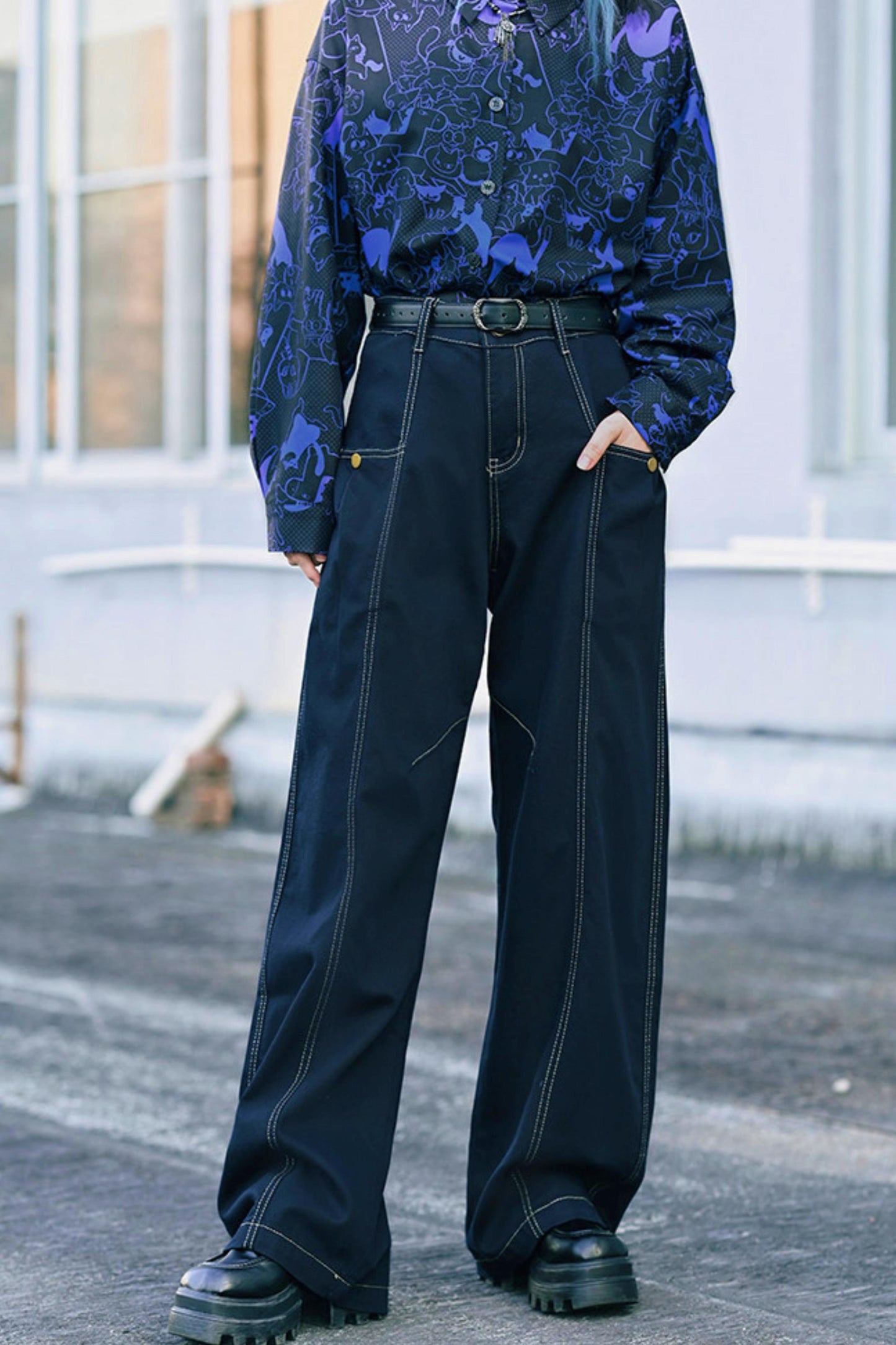 Tencel Patchwork Denim Pants