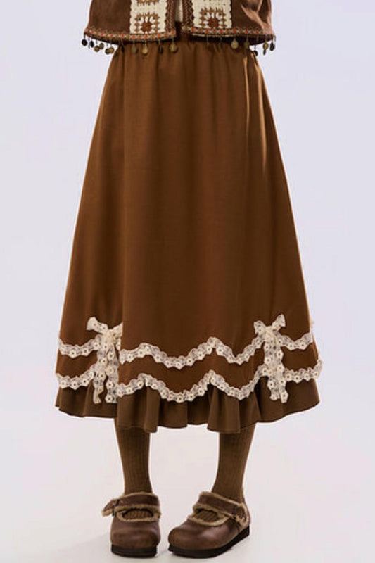 Caramel Lace High Waist Skirt