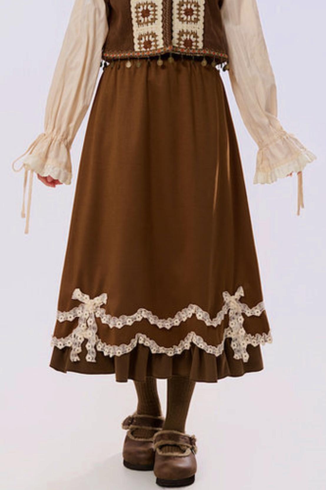 Caramel Lace High Waist Skirt