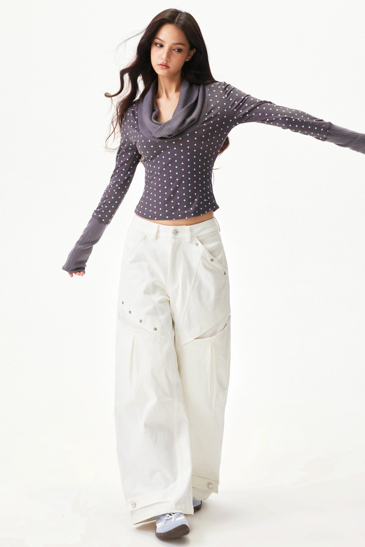 Star knit deconstructed twill pants