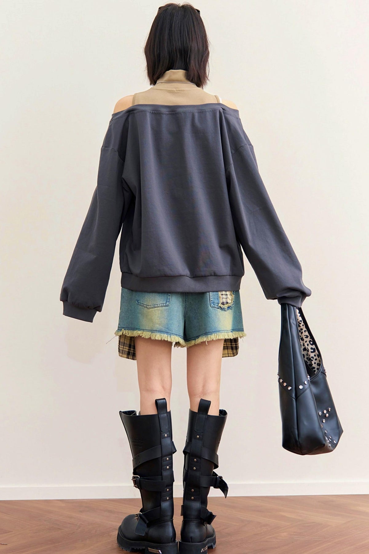 Patchwork Color Block Off-Shoulder Top