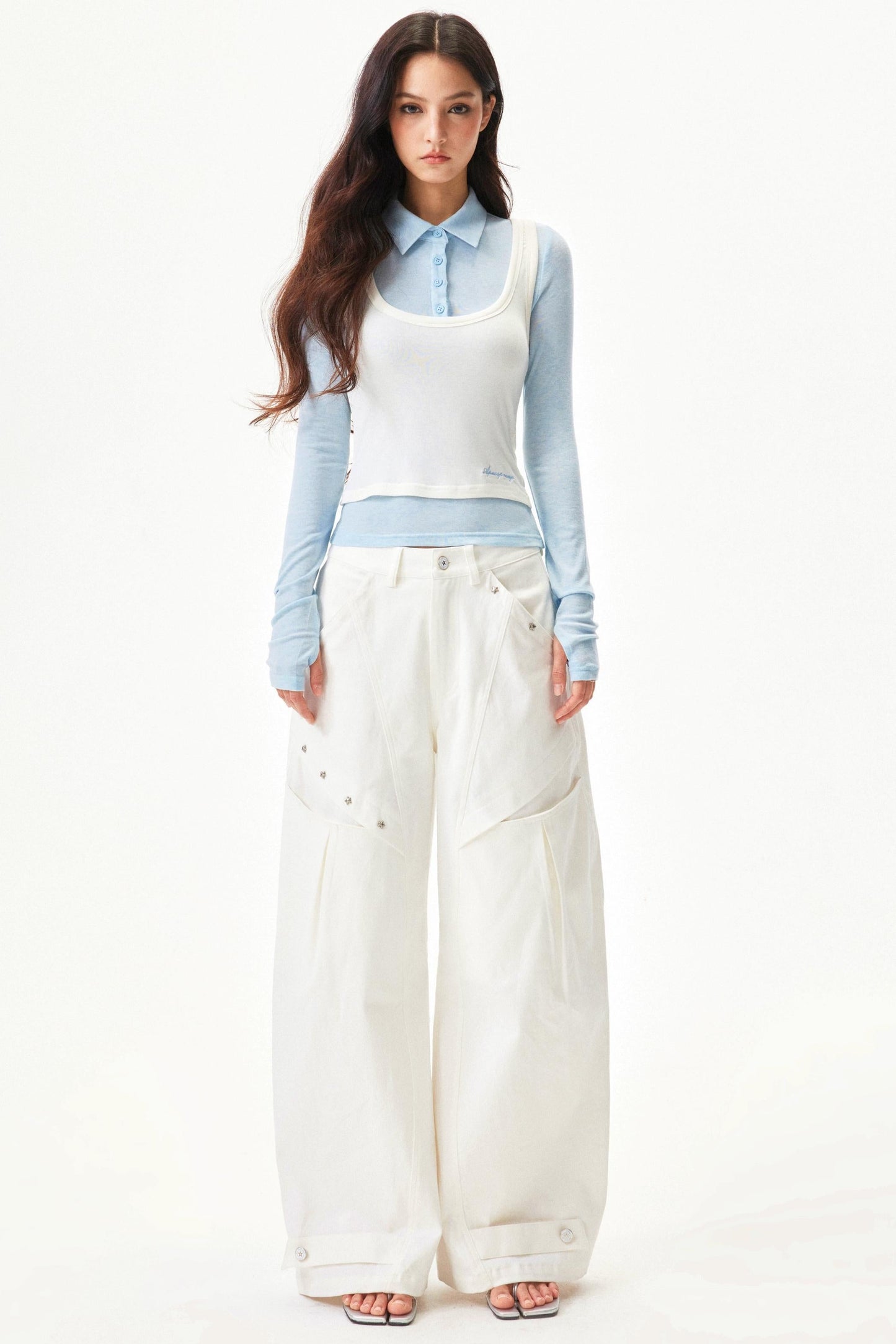 Star knit deconstructed twill pants