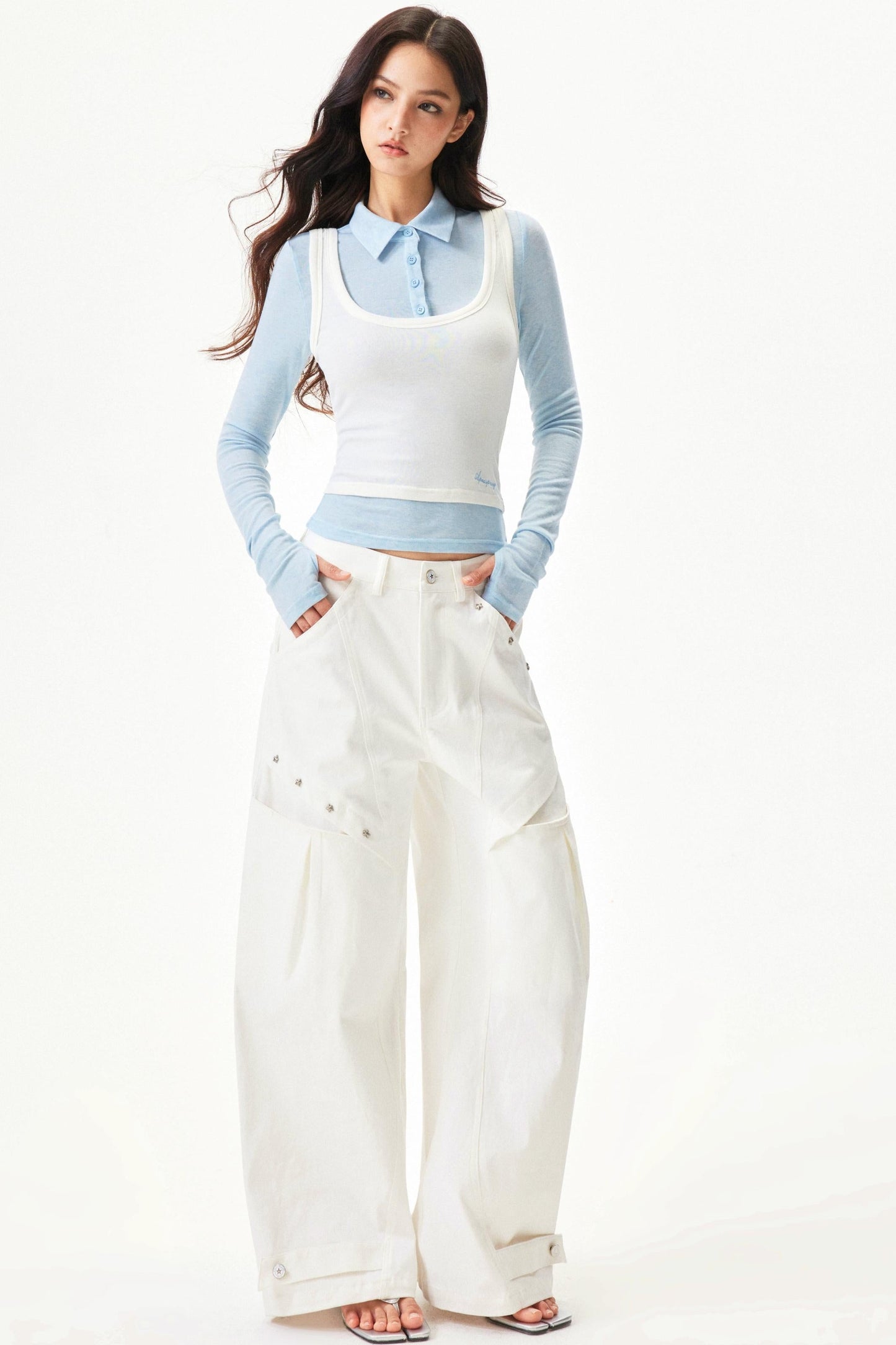 Star knit deconstructed twill pants