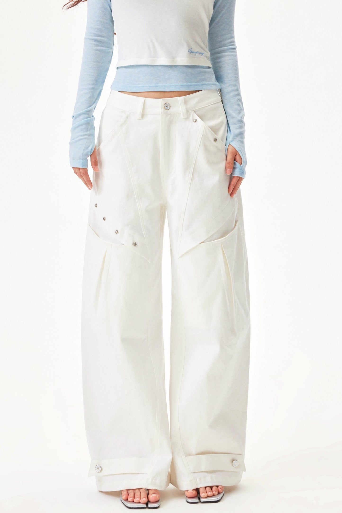 Star knit deconstructed twill pants