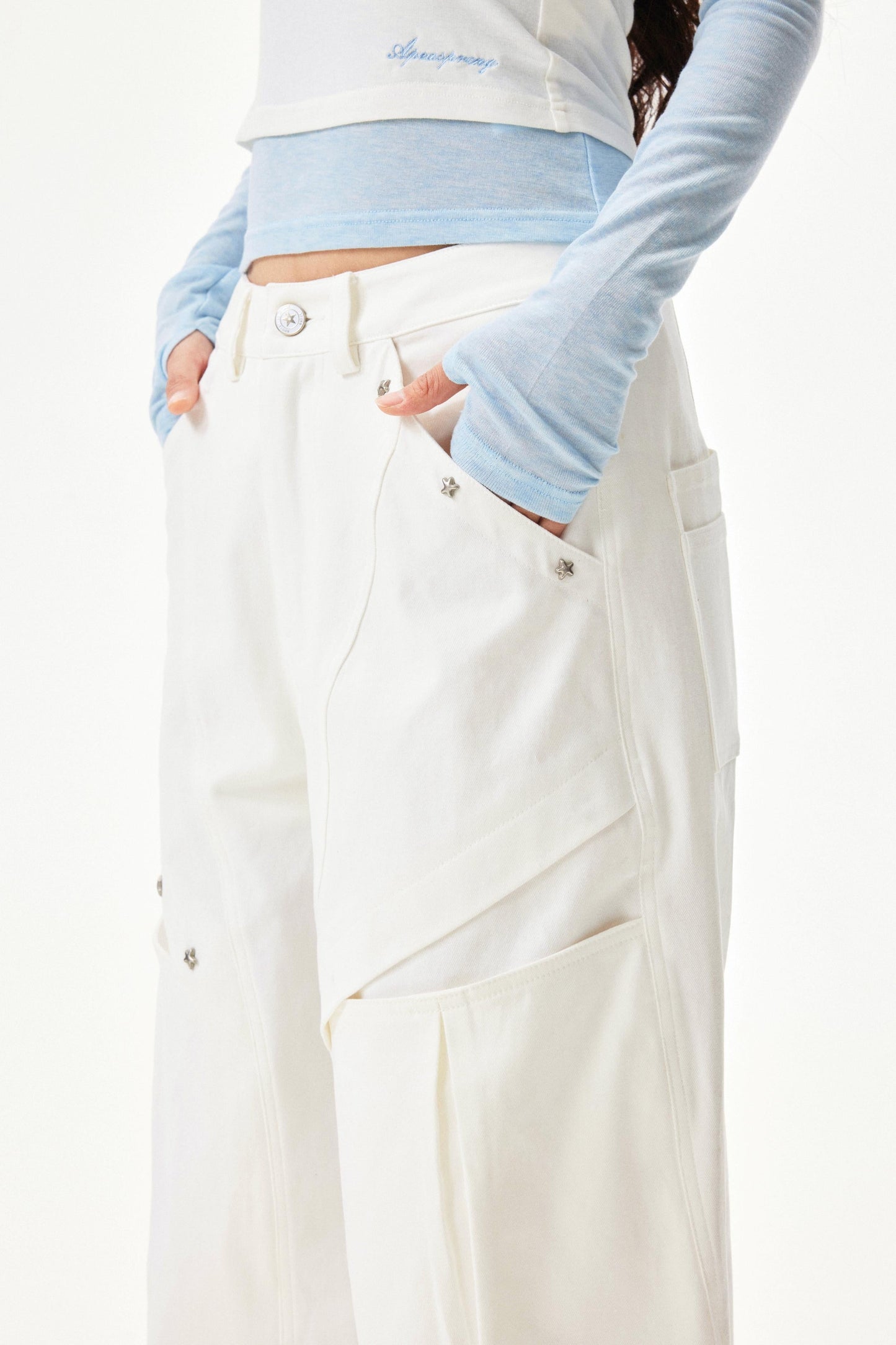 Star knit deconstructed twill pants