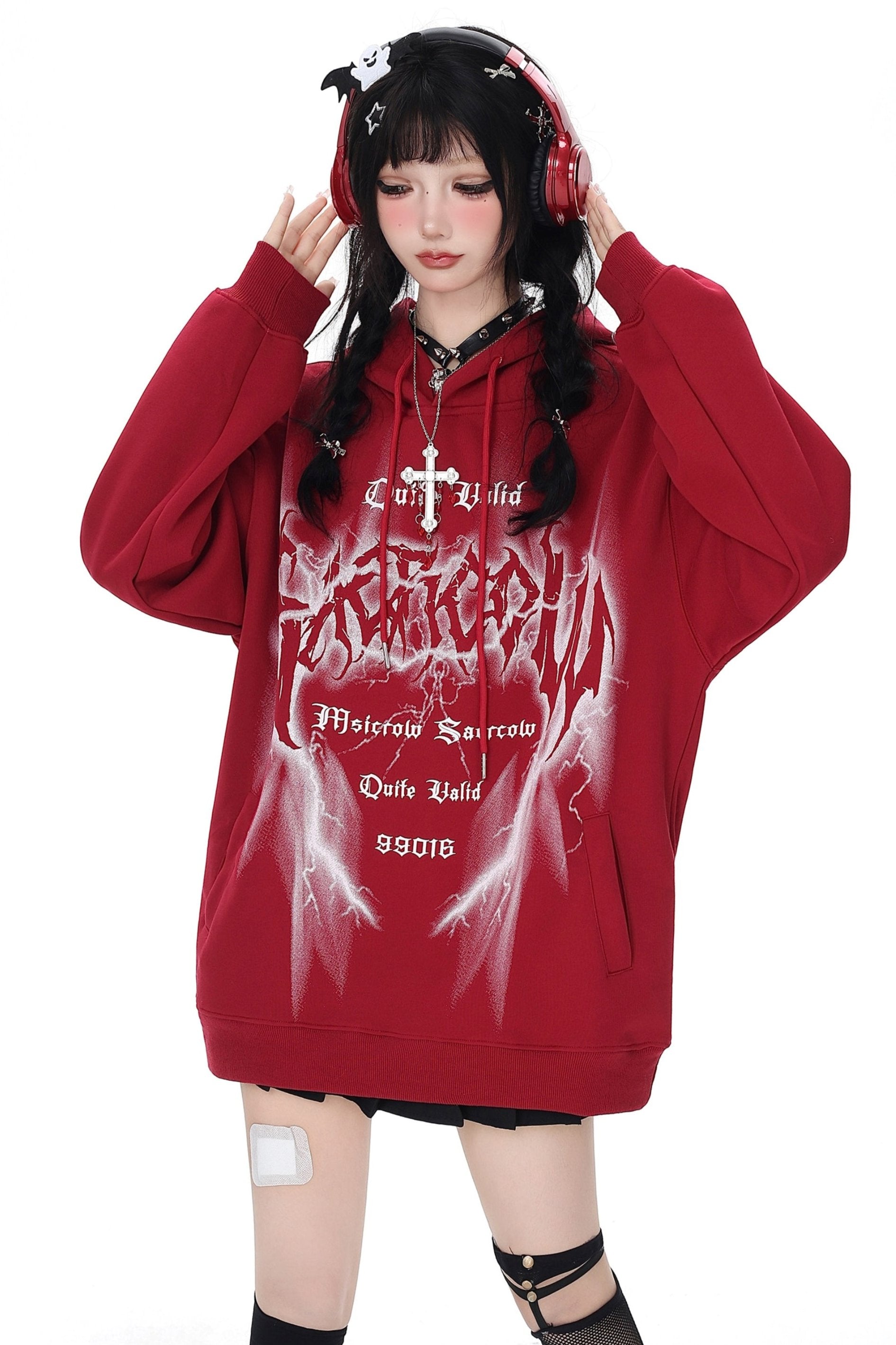 Loose Retro Hoodie Sweatshirt Jacket Red