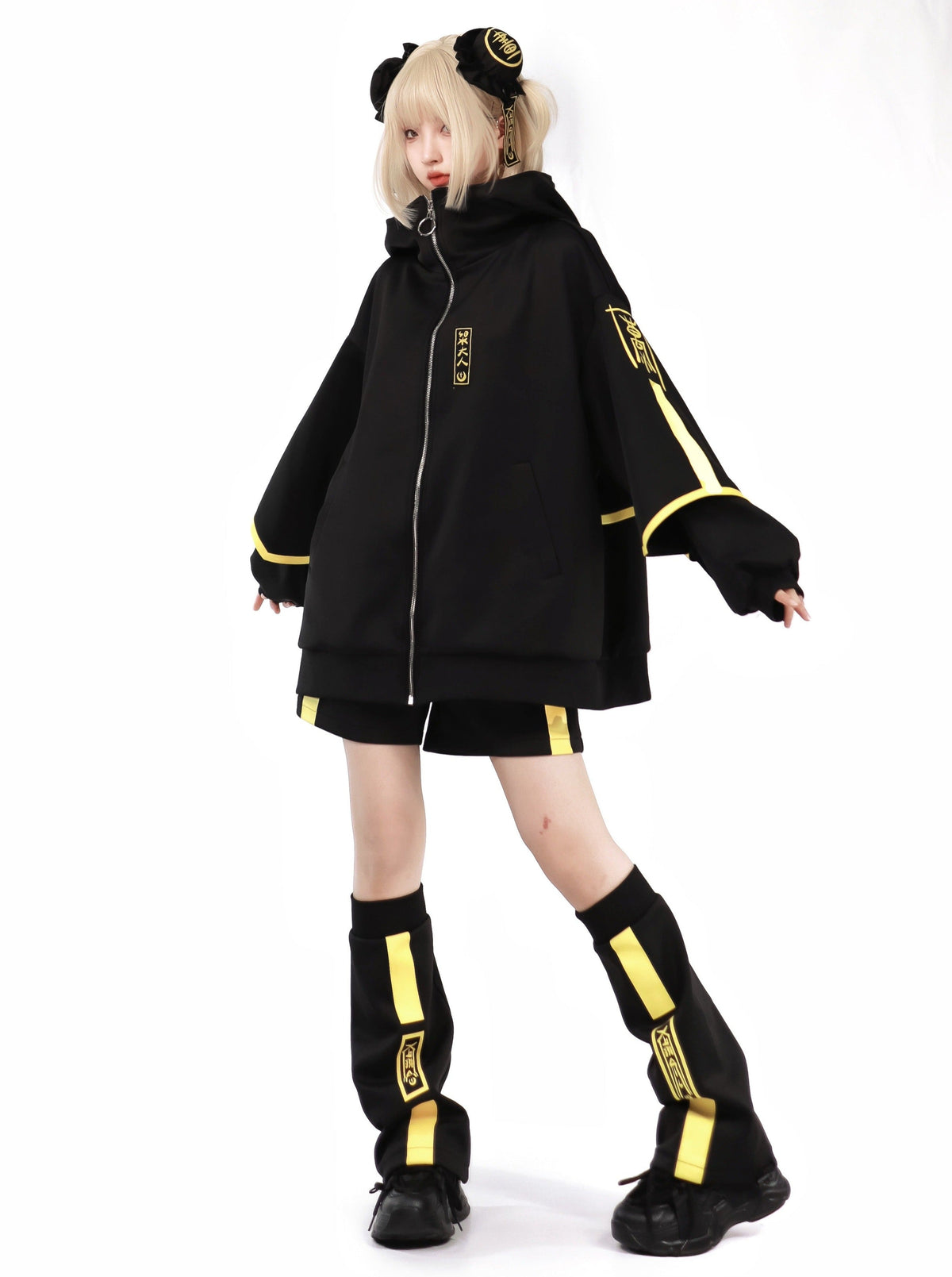 Dark neon china jacket + shorts + long pants + leg warmers + hair accessories [Reserved Item].