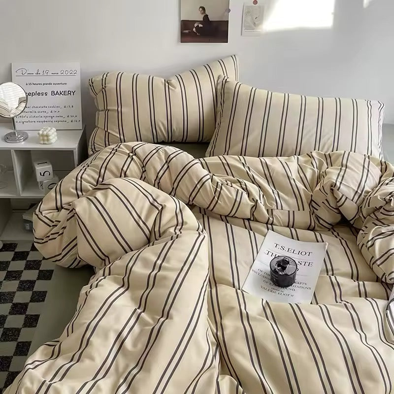 Retro Striped Bedding Set Green