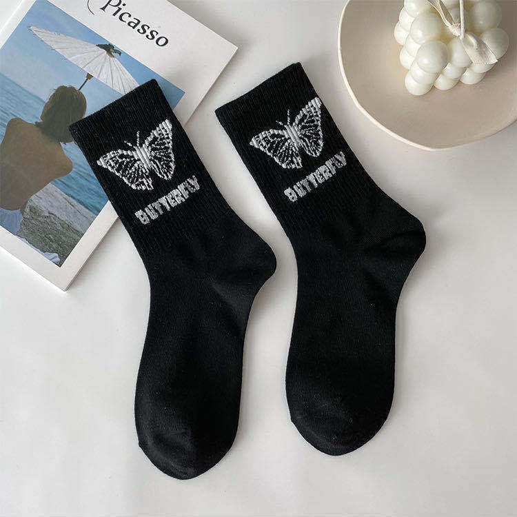 Black & White Butterfly Socks 1