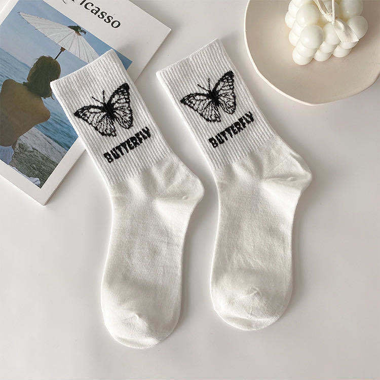 Black & White Butterfly Socks 4