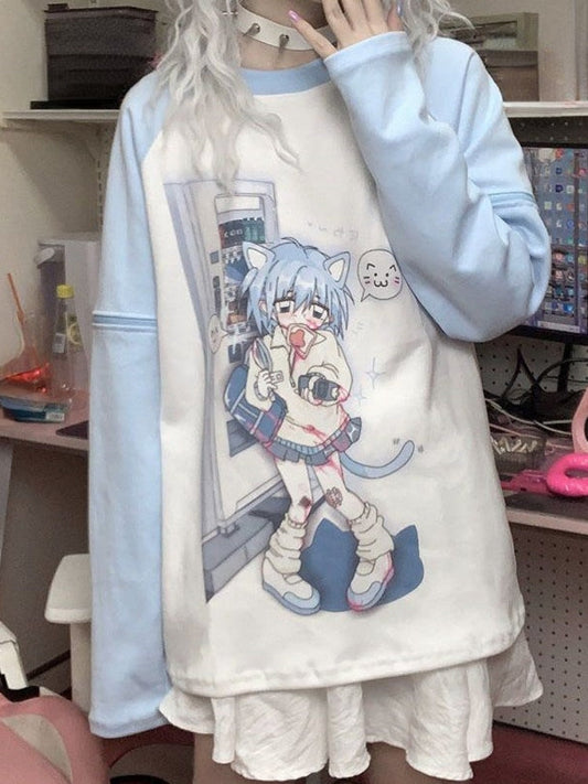 Blue Anime Detachable Sleeve Tee L