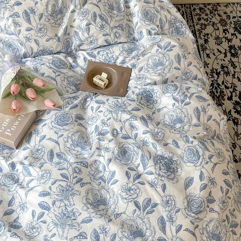 Blue Vintage Floral Bedding Set
