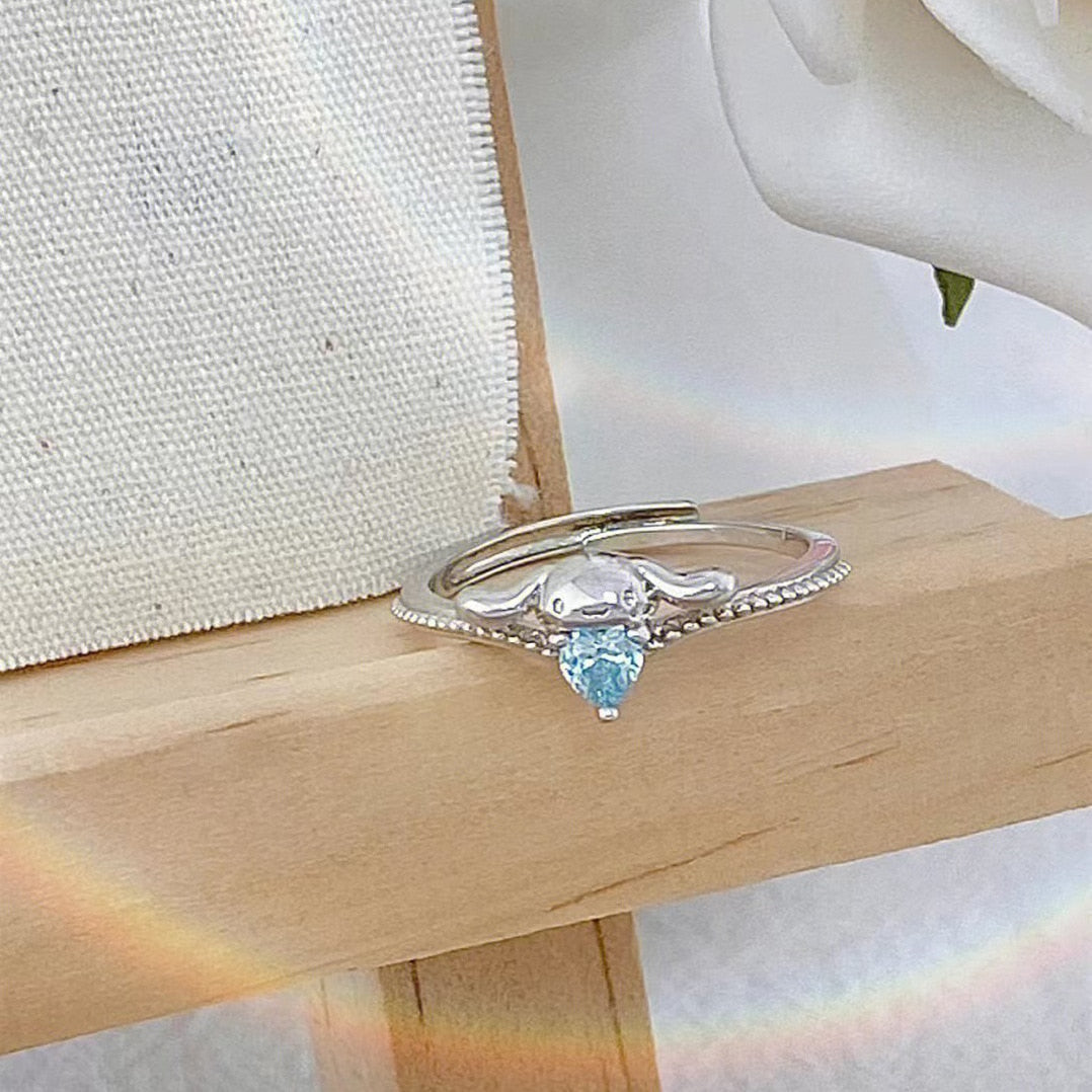 Blue Jewel Puppy Dog Adjustable Ring