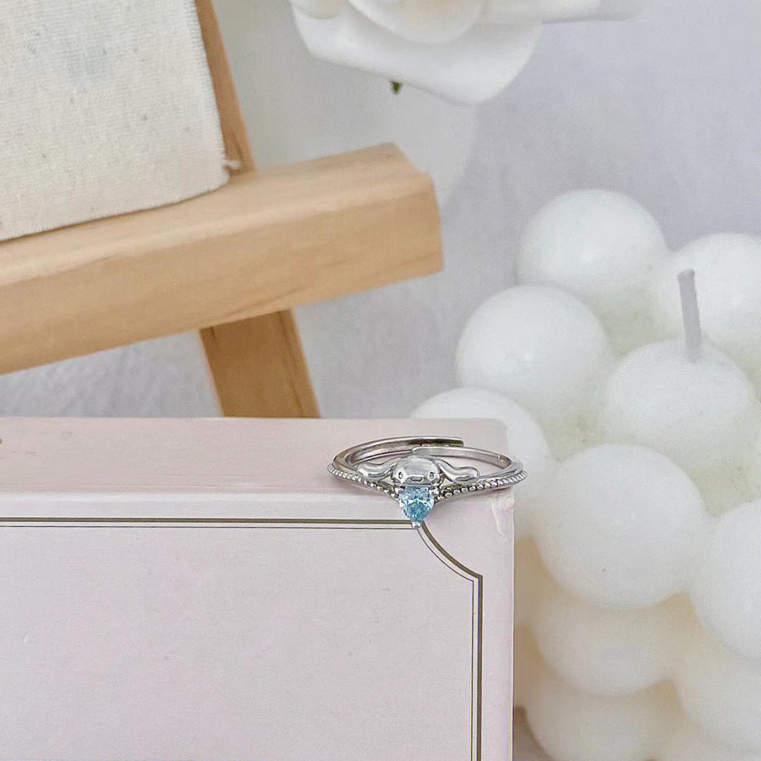 Blue Jewel Puppy Dog Adjustable Ring