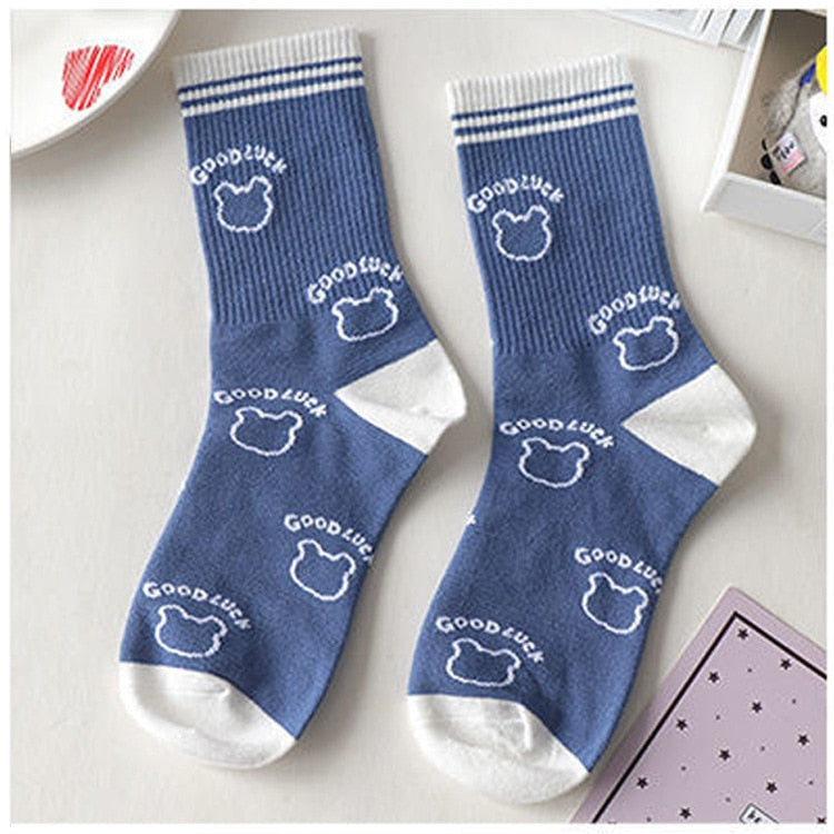Blue Textured Teddy Bear Socks 10