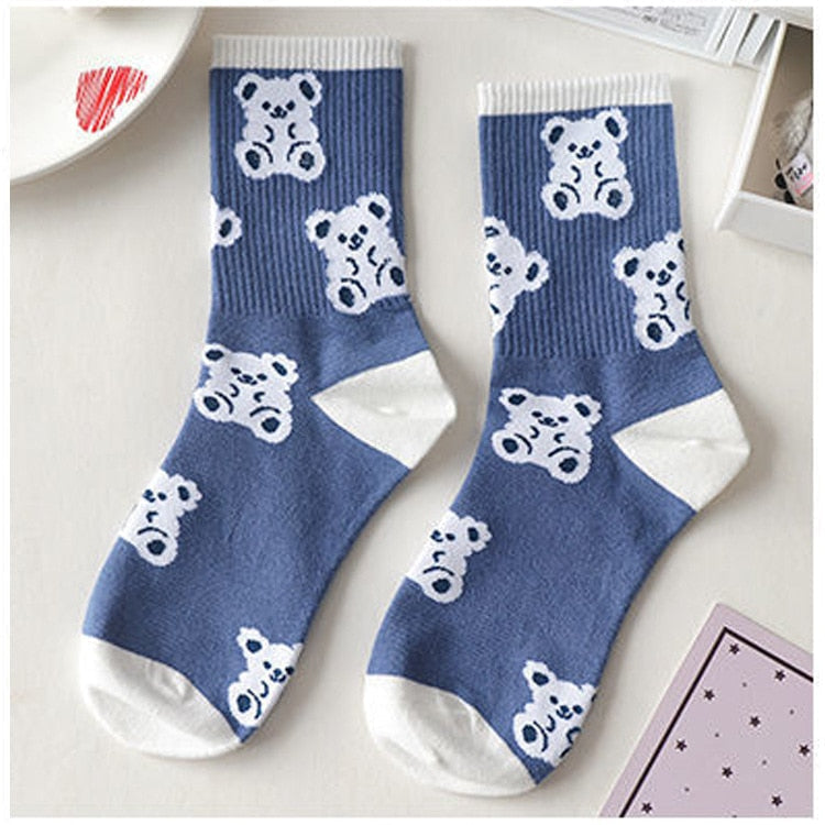 Blue Textured Teddy Bear Socks 3