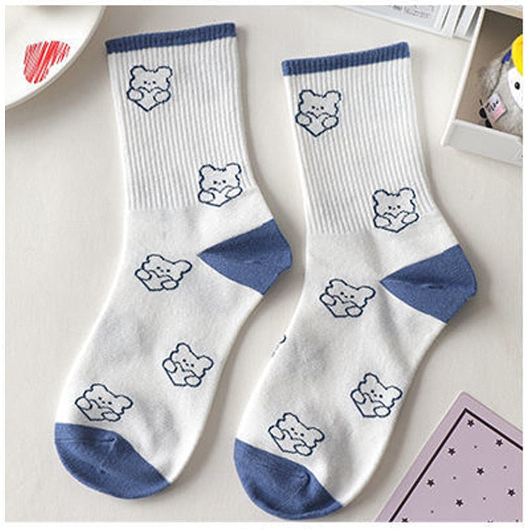 Blue Textured Teddy Bear Socks 9